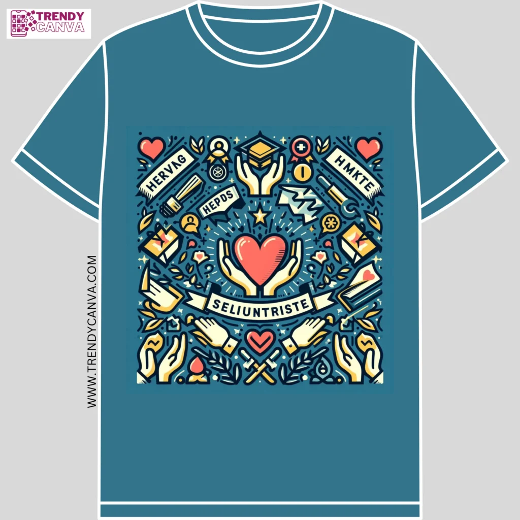 Community Service A humanitarian design bearing the signs of helping hands, hearts, and volunteer symbols, ideal for a school spirit shirt that promotes community service. This design emphasizes a public school's mission to lead others and create a better world by putting a value in the community, a crucial message for school spirit wear. The helping hands and hearts within hearts emblems expresses the fellowship and understanding, while the typography represents the effort by the school to value the creation of value in the students, making it a significant school spirit shirt design idea.