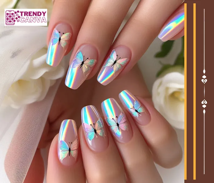 Holographic Butterfly Nail Designs