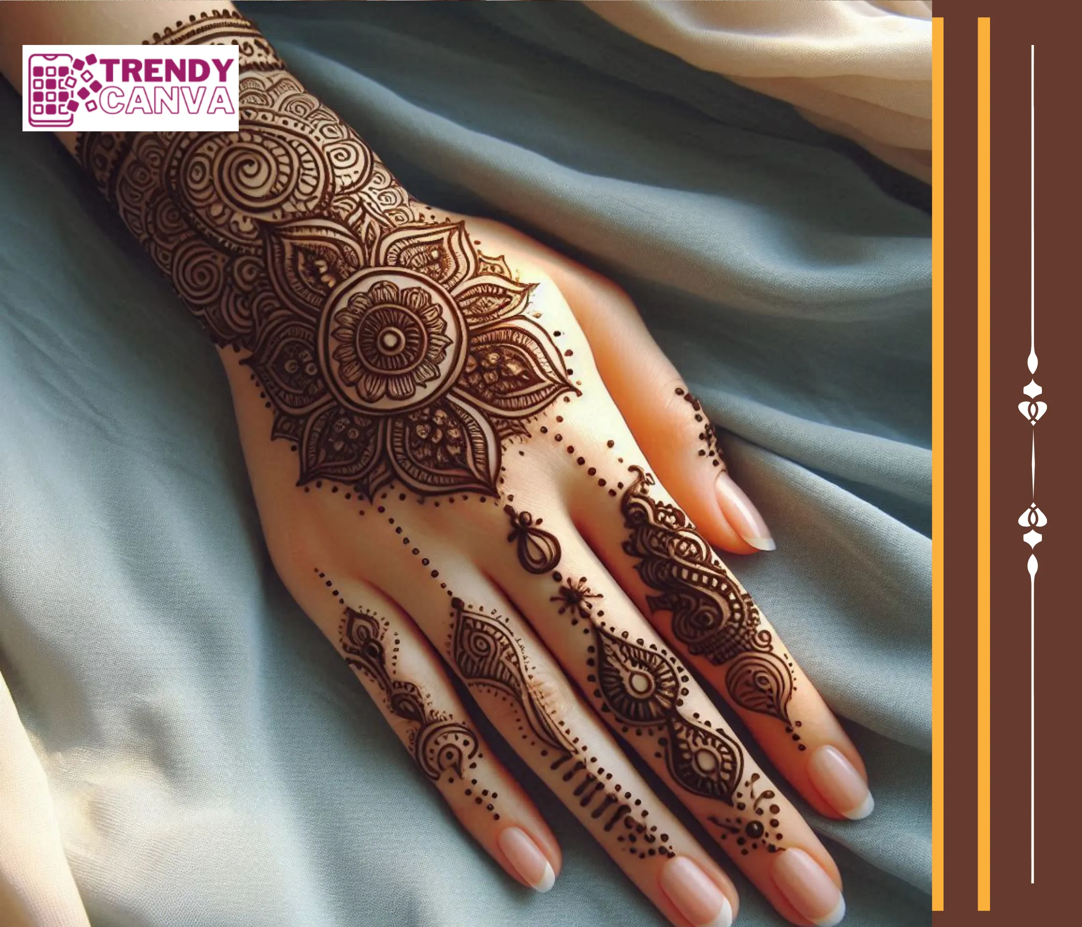 Unique mehndi motifs incorporating elements like paisleys or mandalas