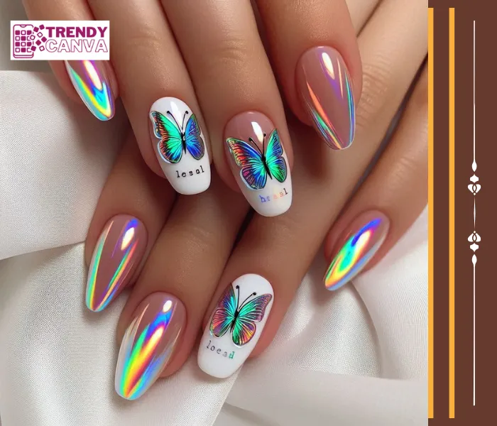 Holographic Butterfly Nail Designs