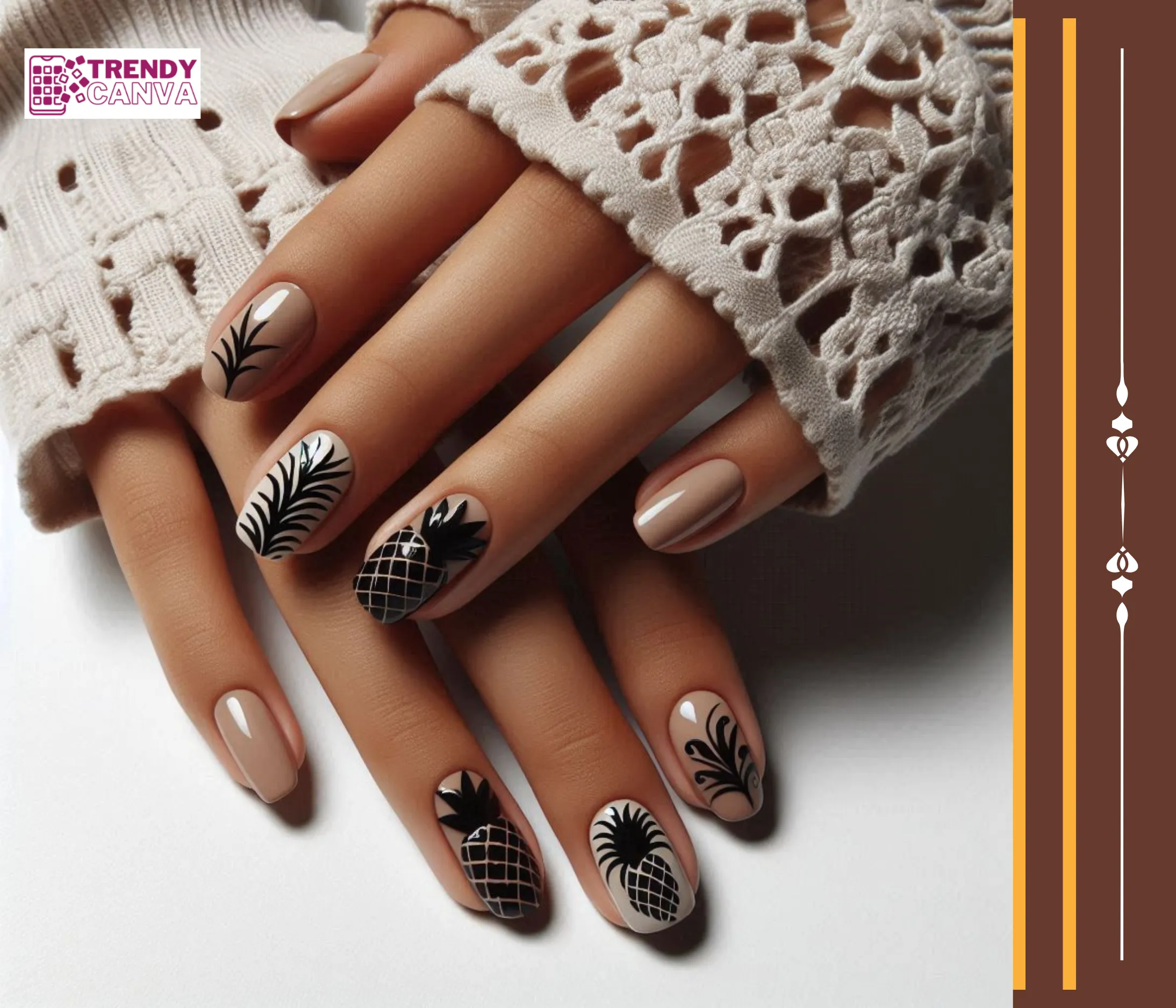 Classic Pineapple Silhouette Nail Designs