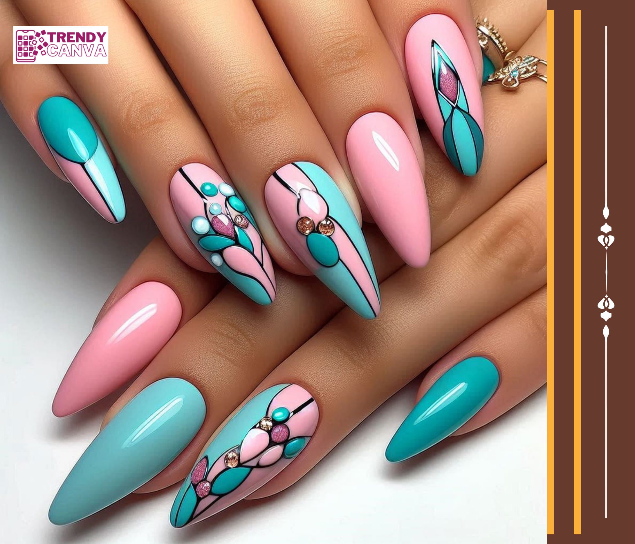 Pink and Teal Nail Designs