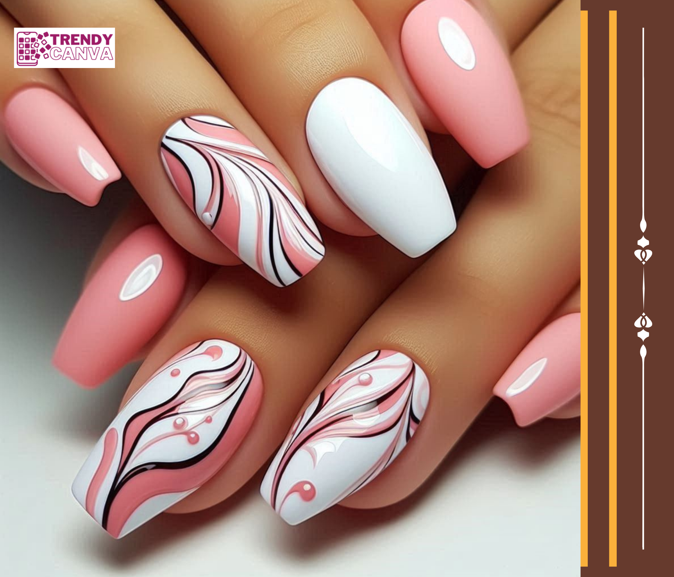 Pink and White Wavy Lines Nail Designs