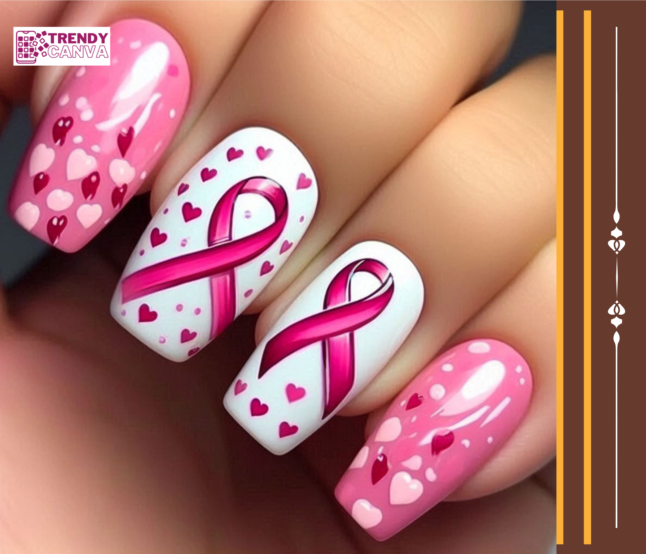 Pink Awareness Ribbon Nail Art