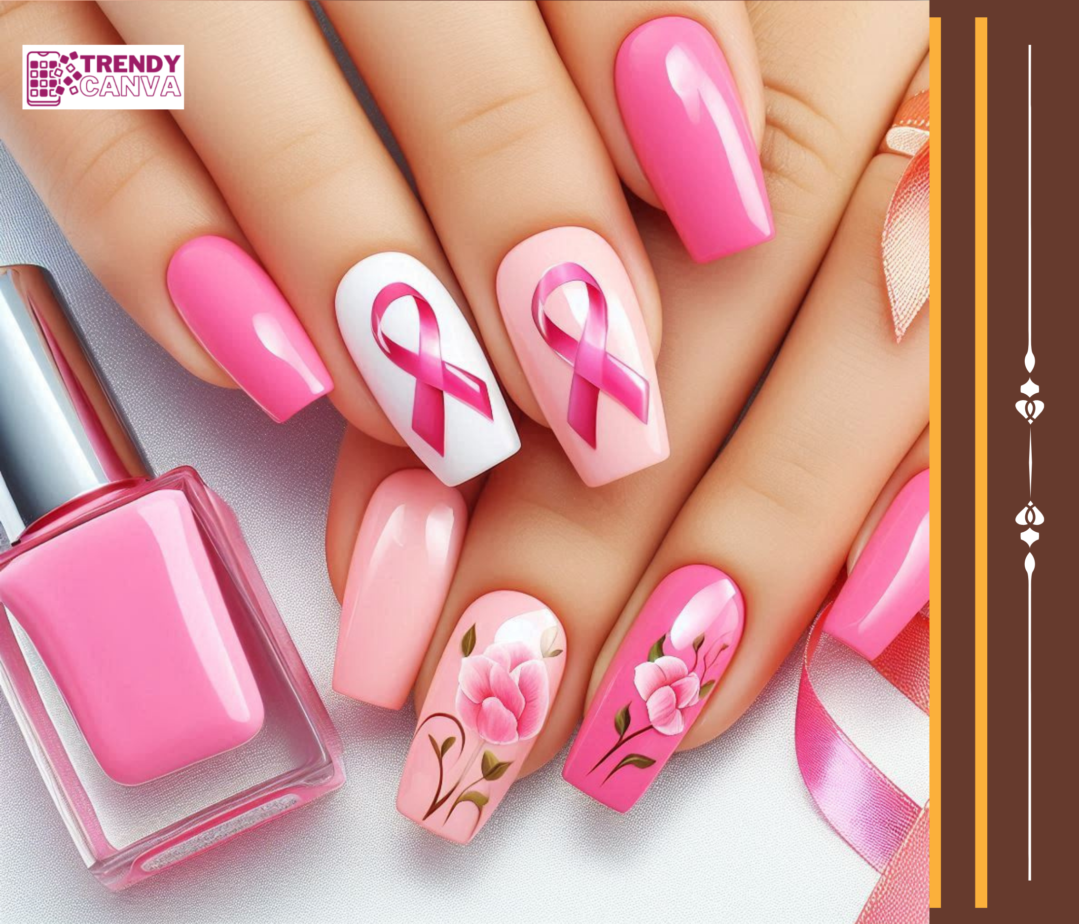 Pink Awareness Ribbon Nail Art