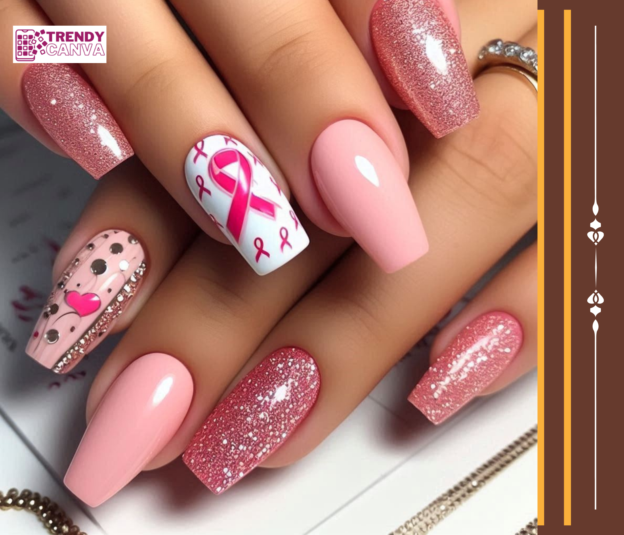 Rhinestone Pink Ribbon Nail Designs