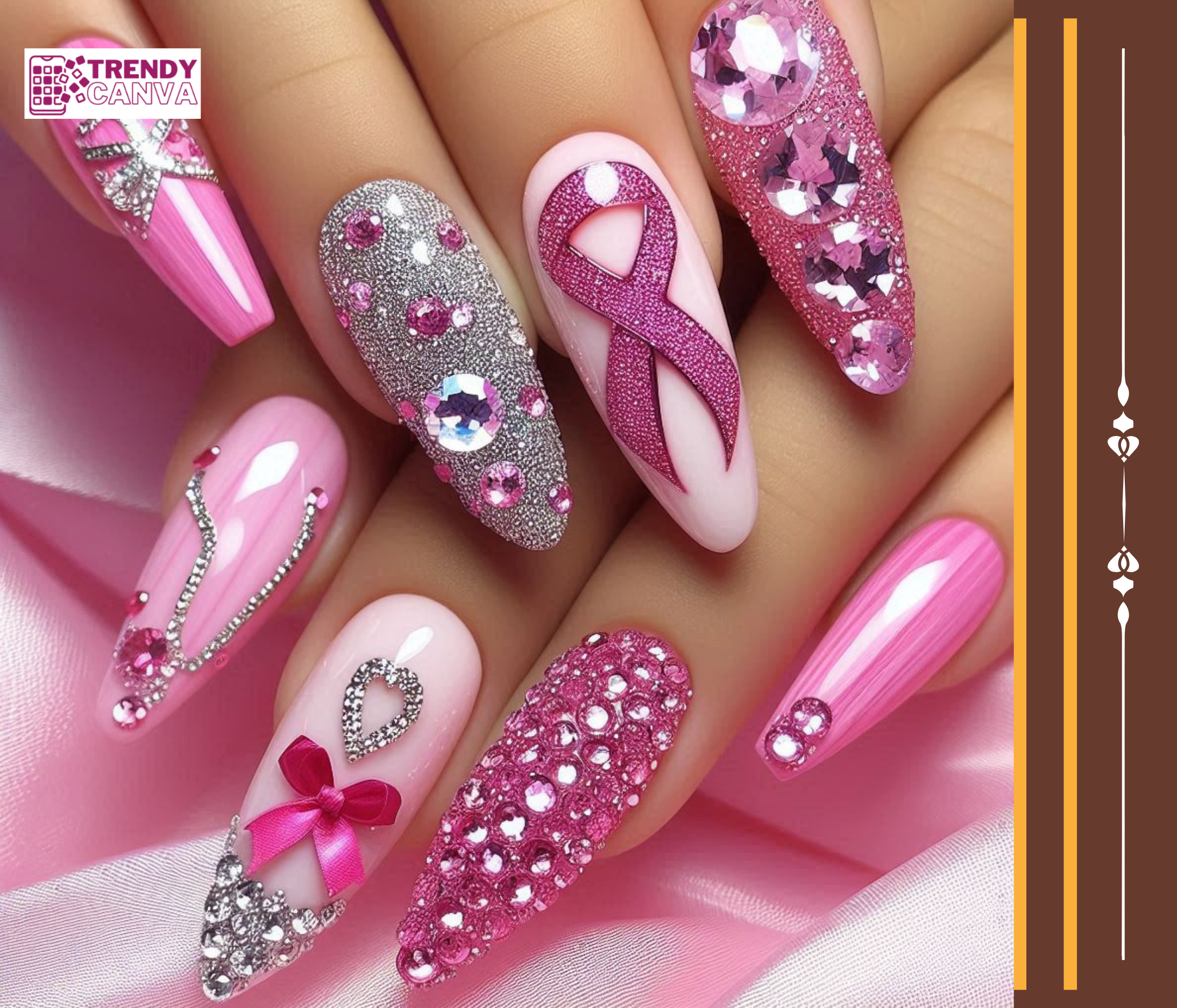 Rhinestone Pink Ribbon Nail Designs