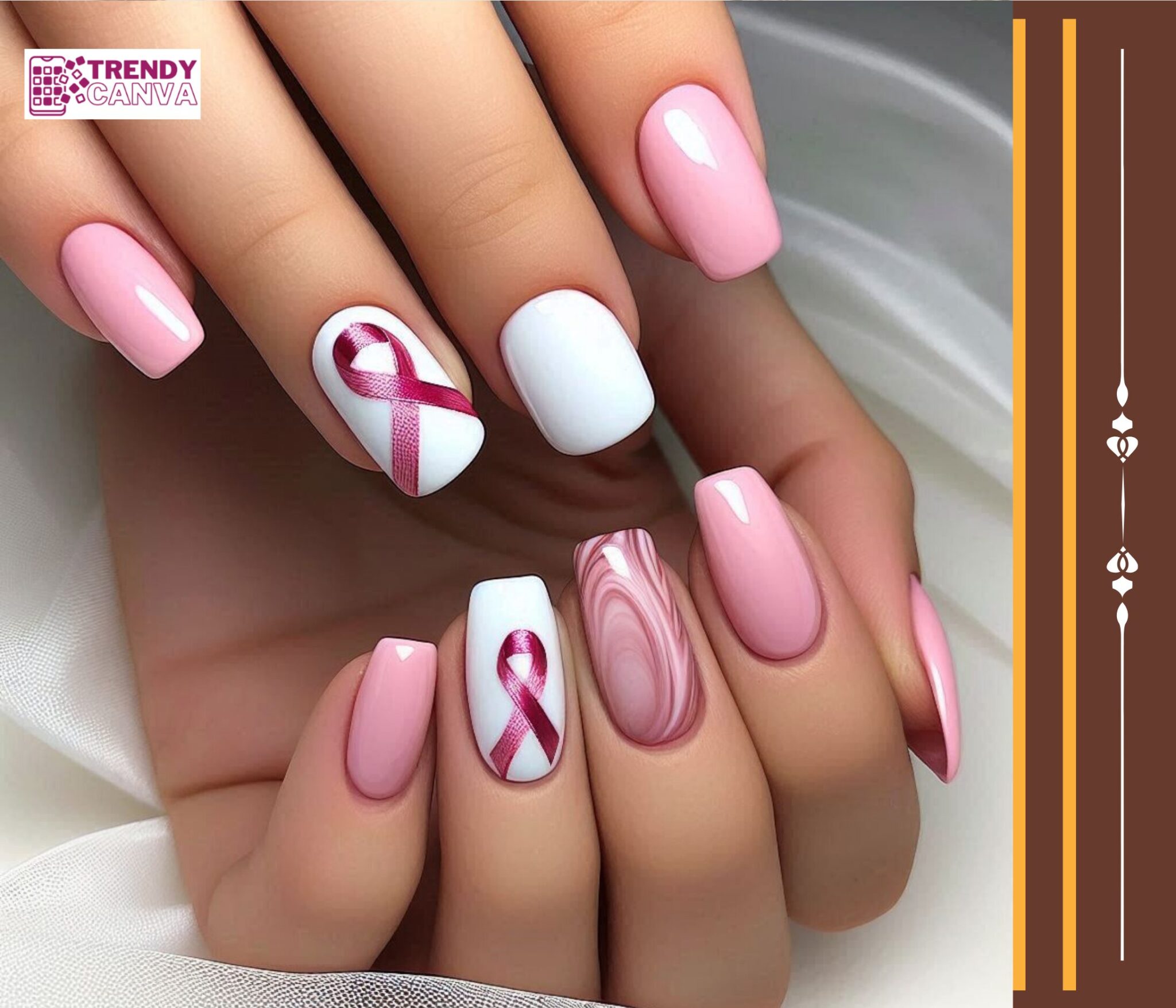 Framed Pink Ribbon Nail Designs