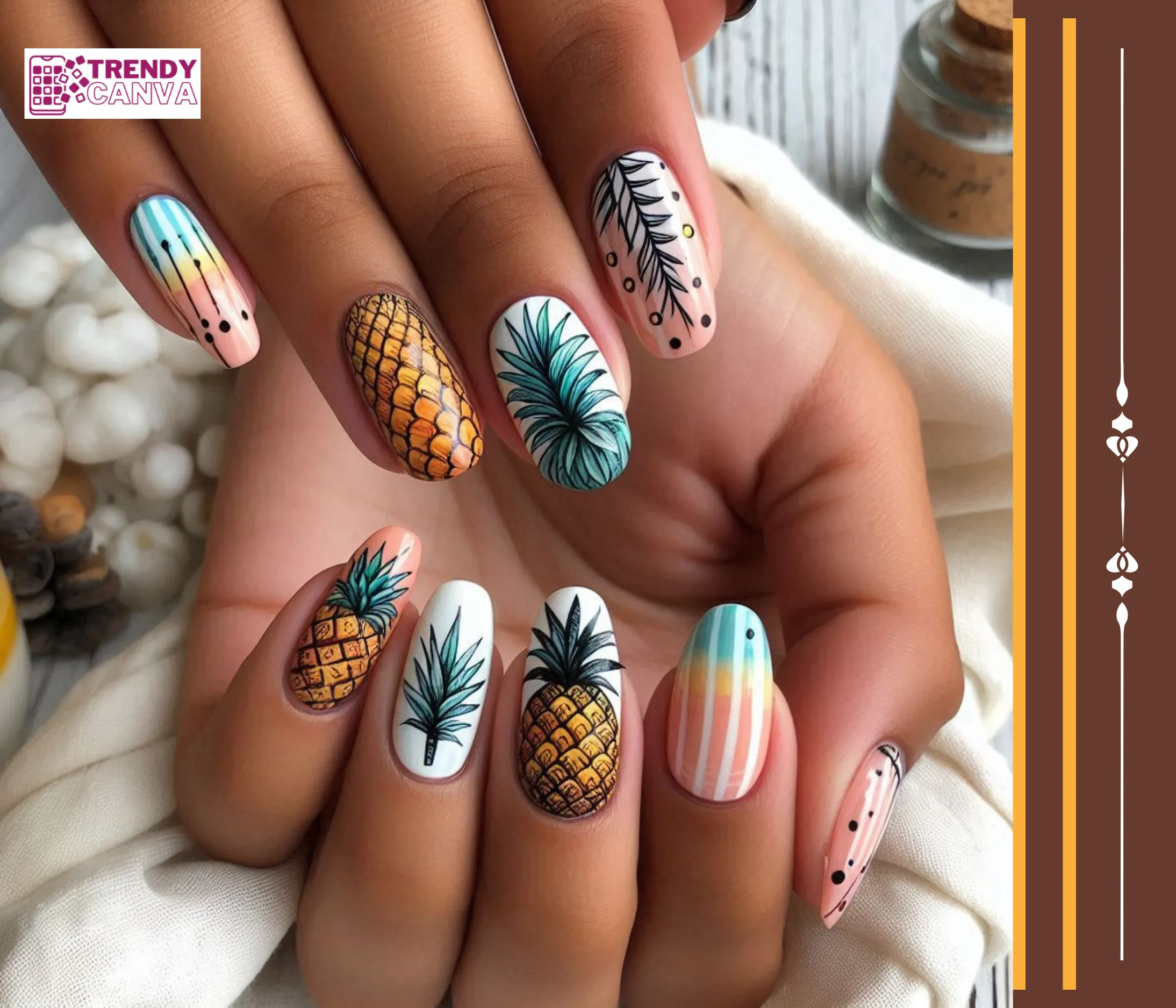 Watercolor Pineapple Nail Designs