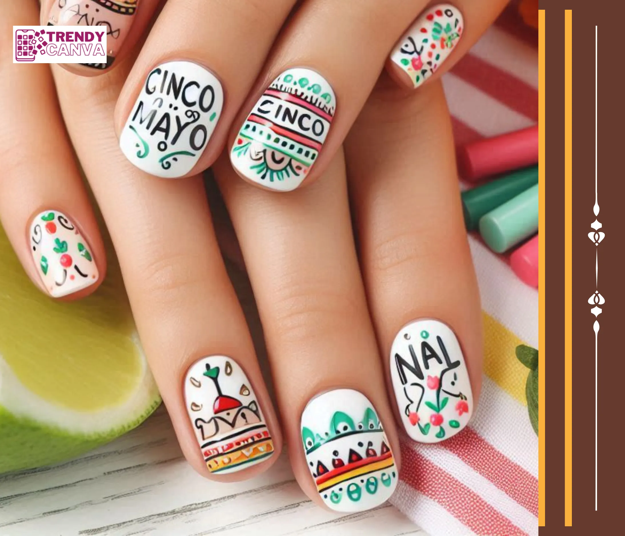 Cinco de Mayo Lettering Nails