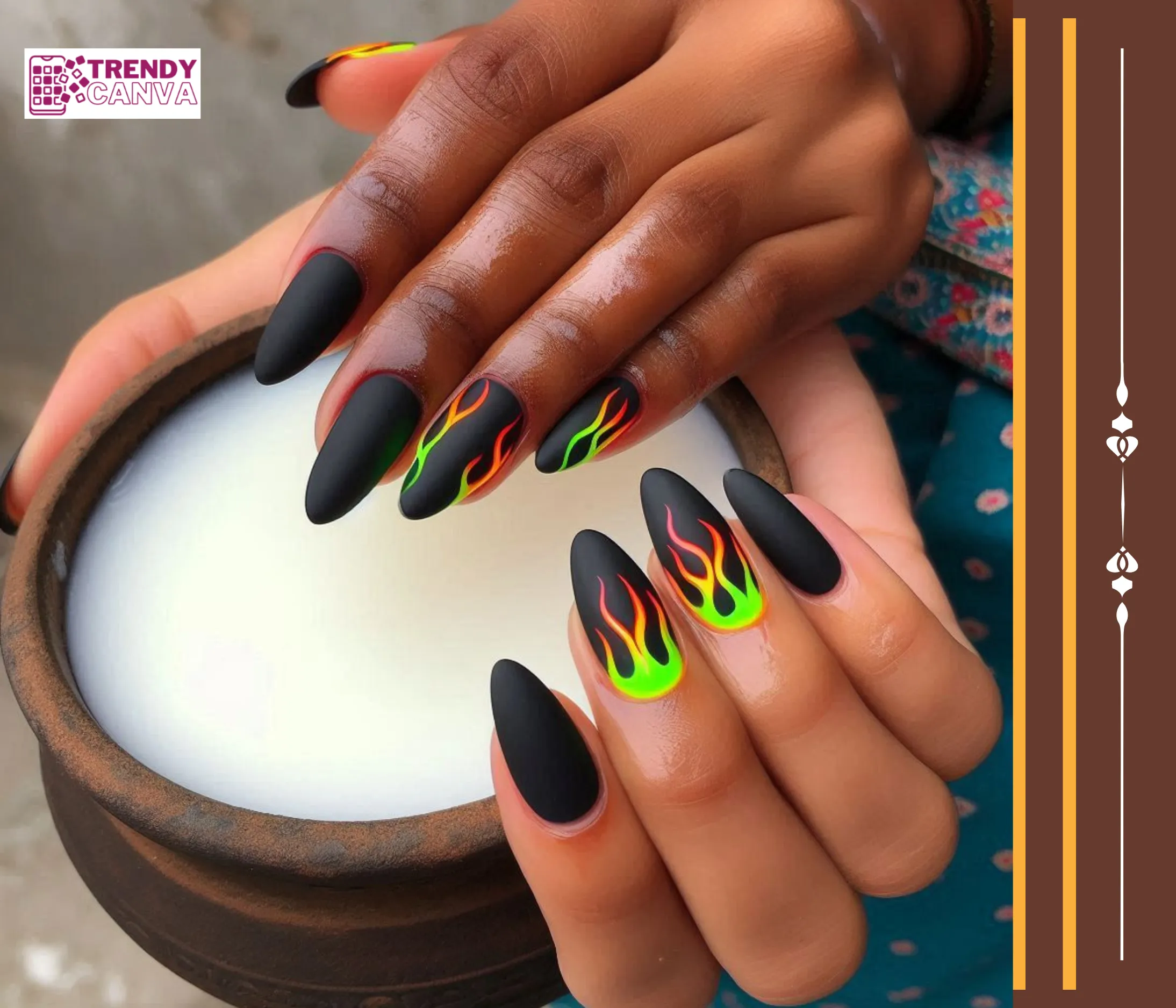 Neon Flames Nail Designs