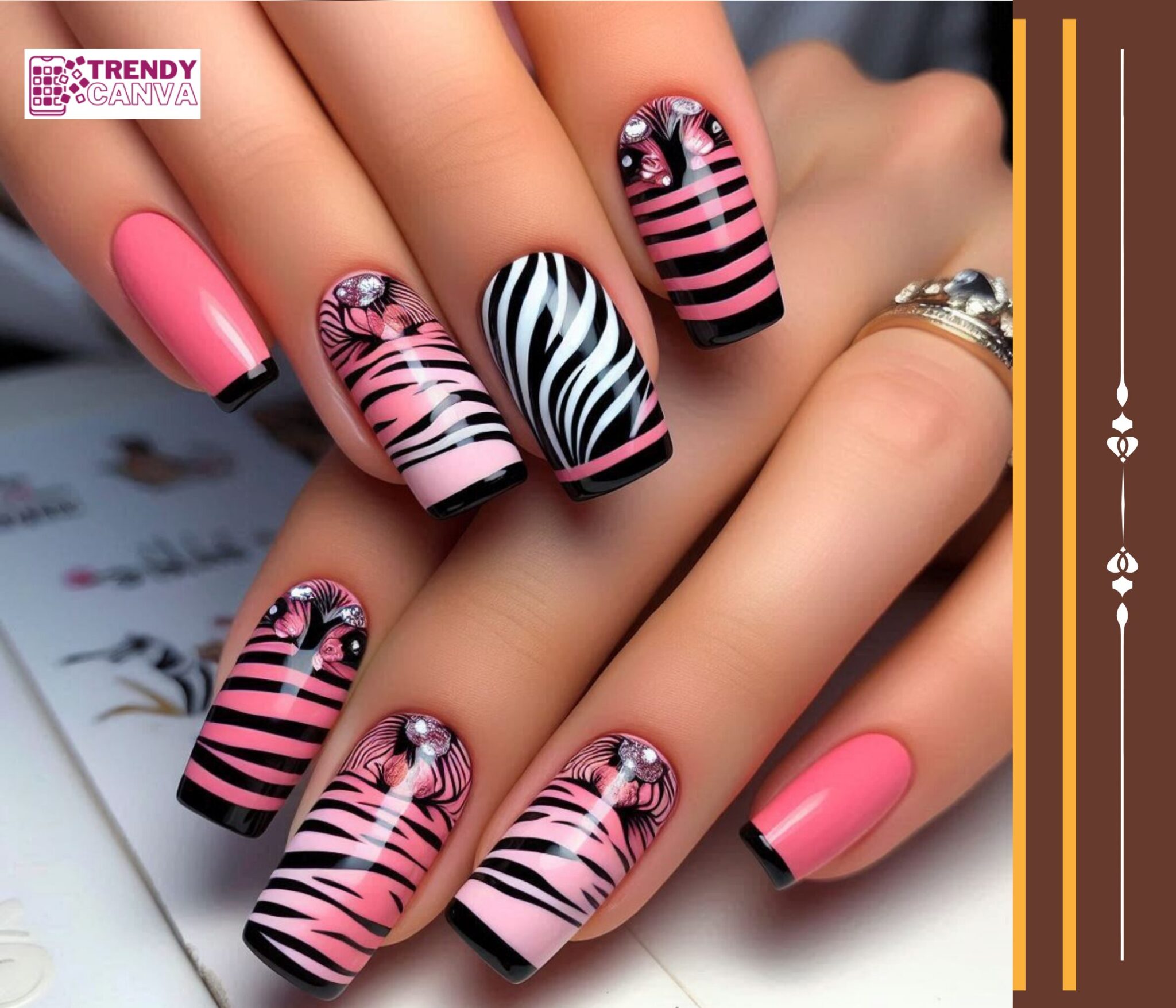 Zebra Print in Pink and Black Nail Designs