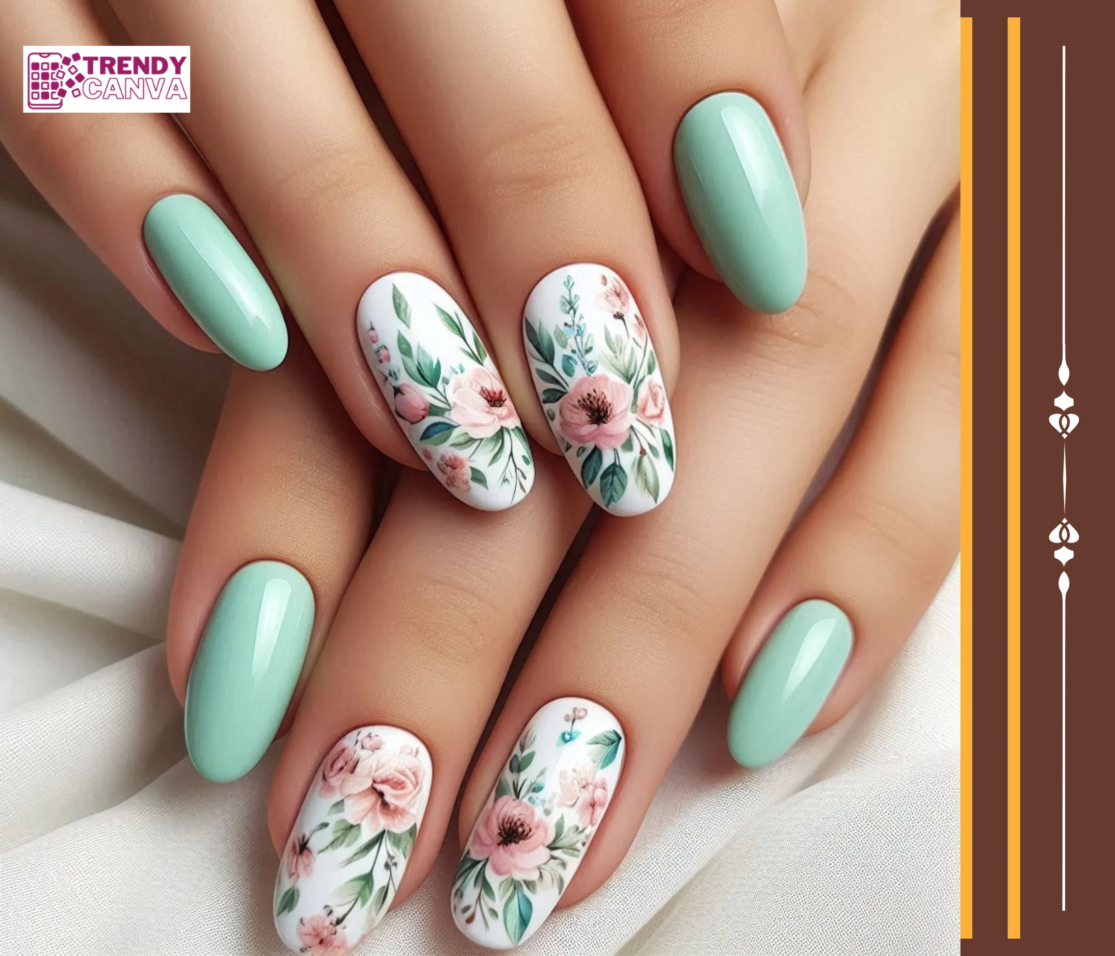 Mint Floral Nails