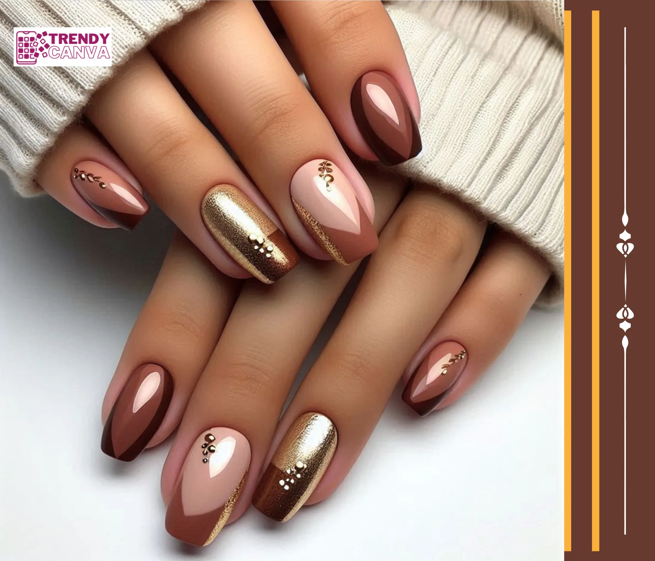 Brown and Gold Ombre Nails