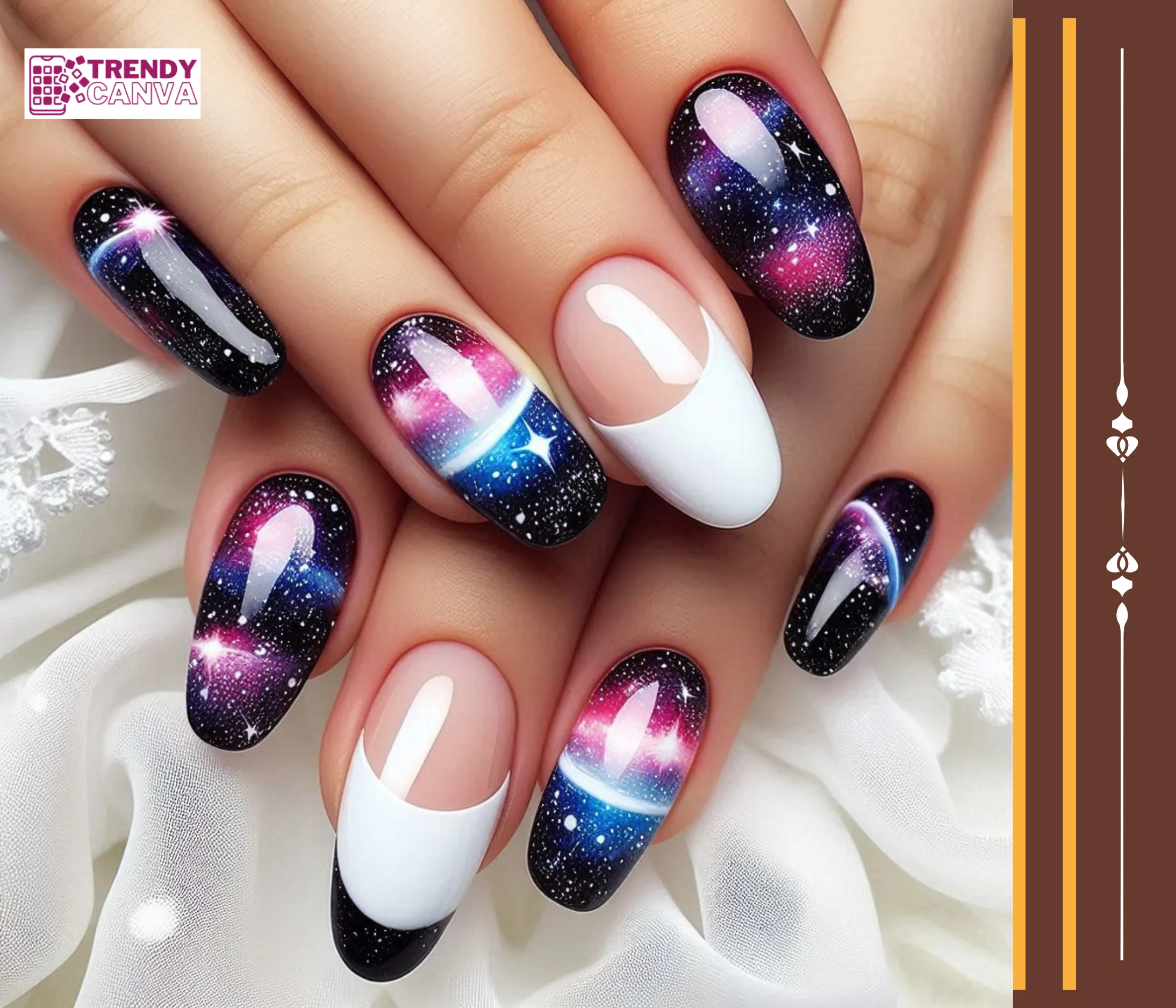 Galaxy French Tips Nails