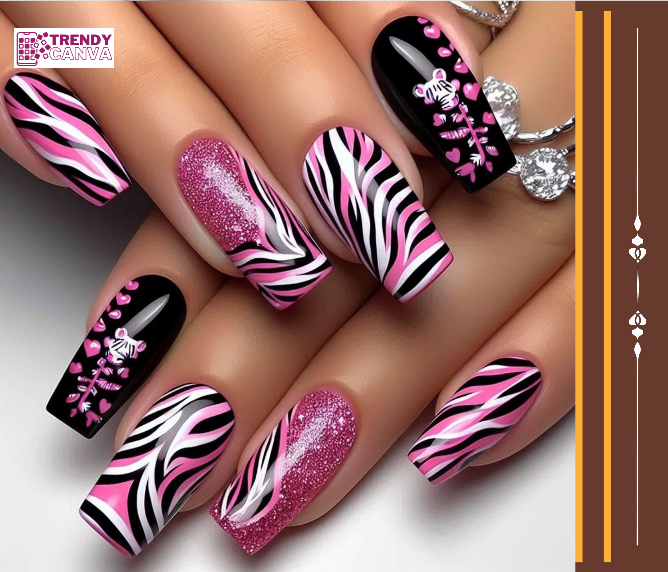 Zebra Print in Pink and Black Nail Designs