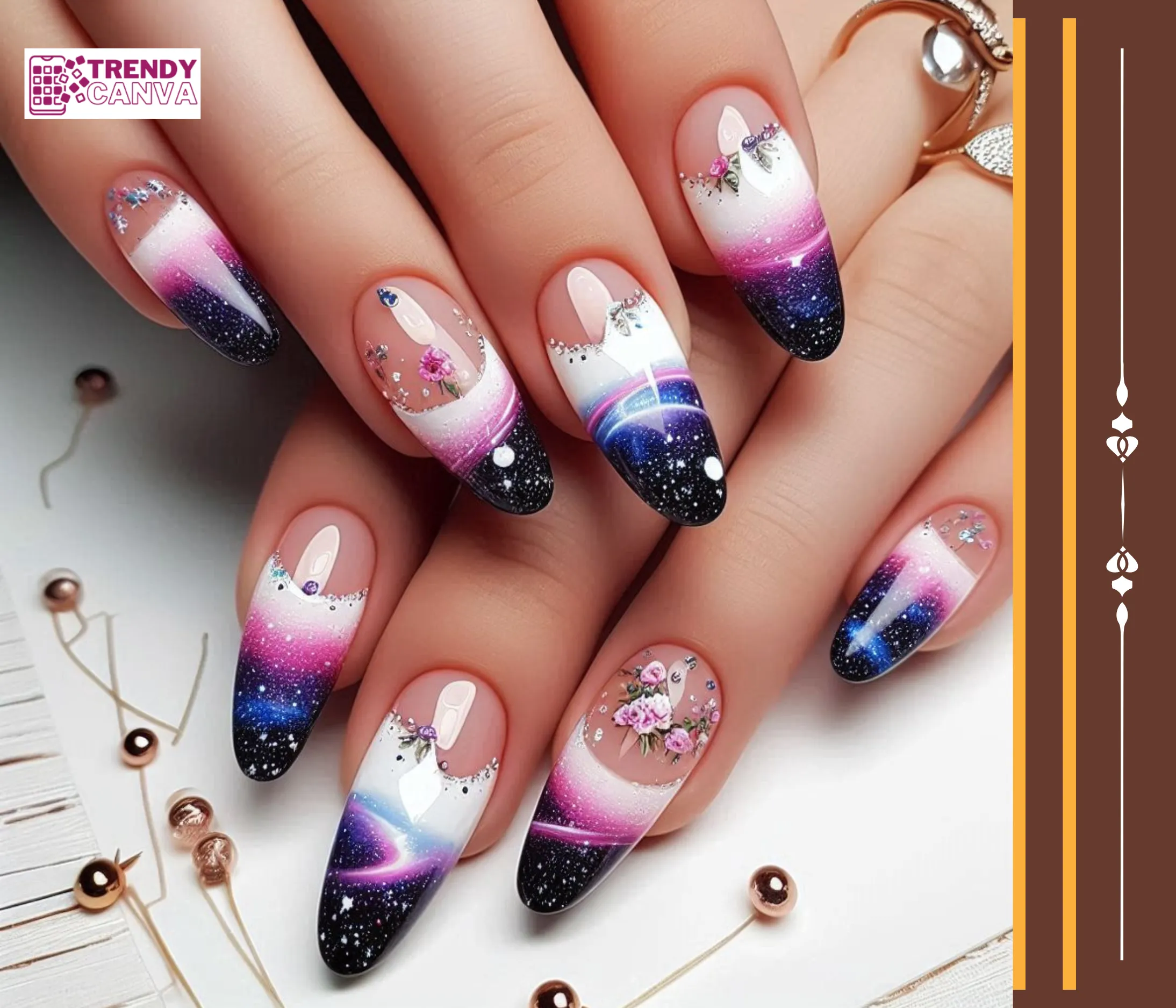 Galaxy French Tips Nails