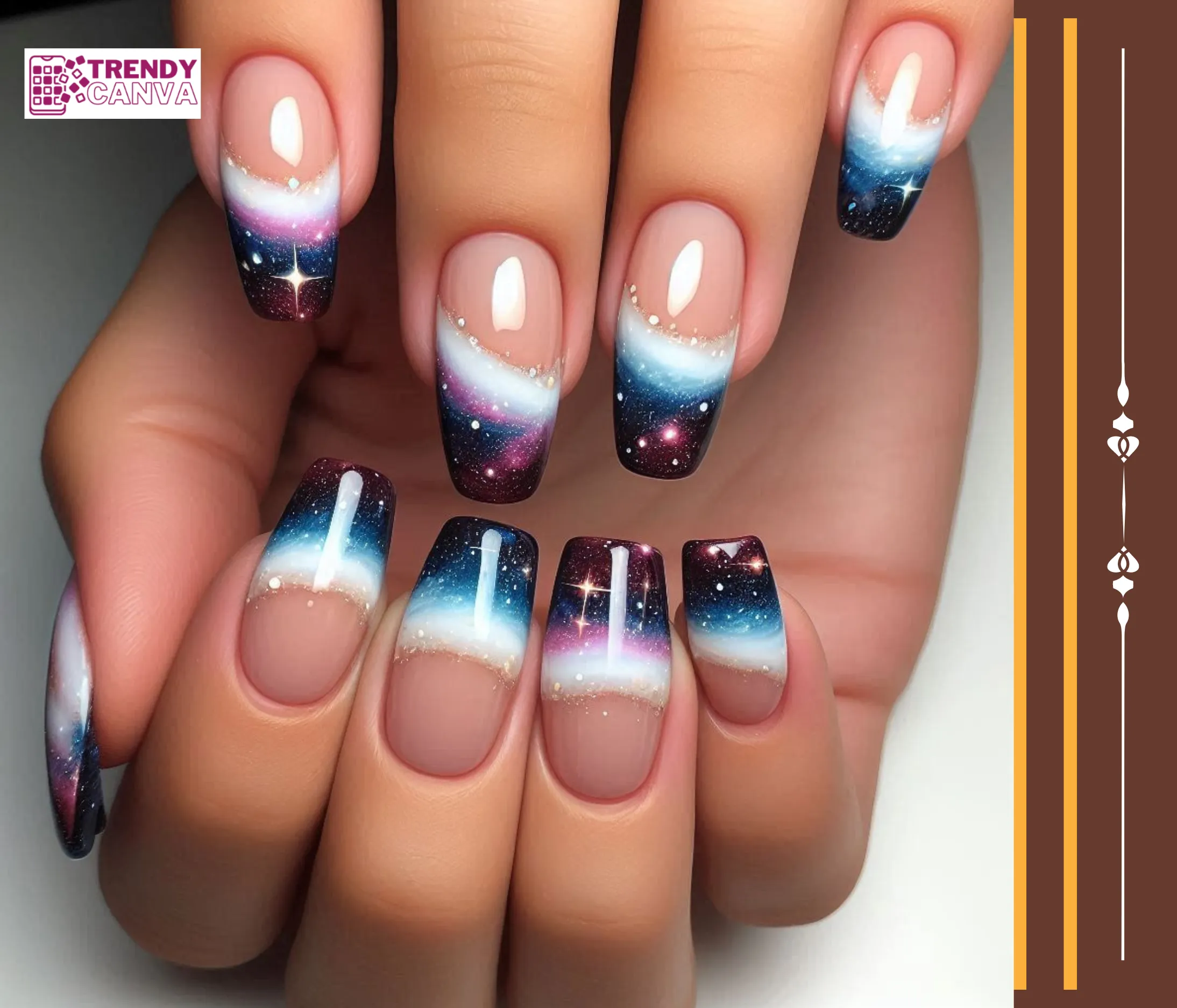 Galaxy French Tips Nails