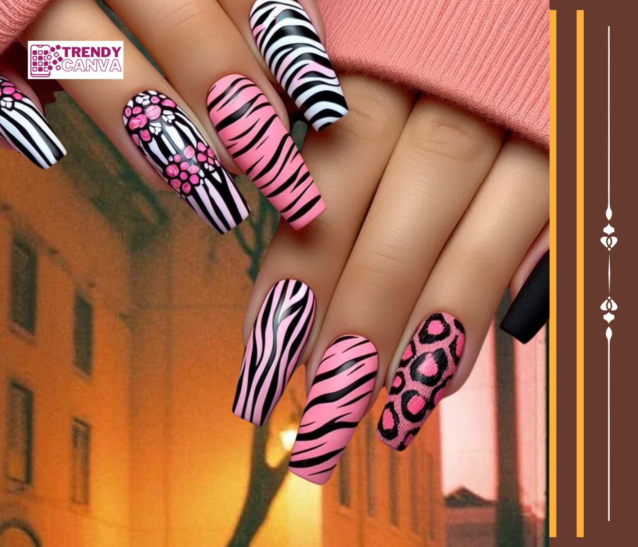 Zebra Print in Pink and Black Nail Designs