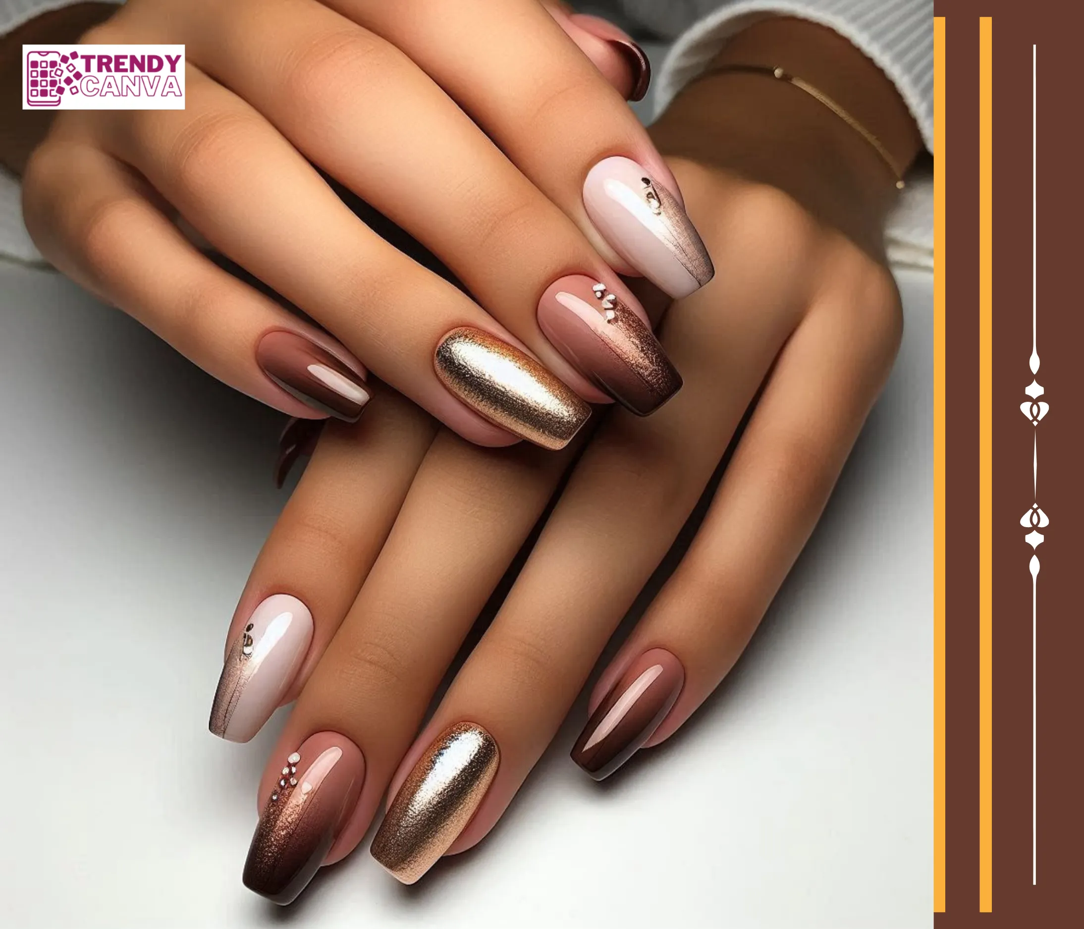 Brown and Gold Ombre Nails