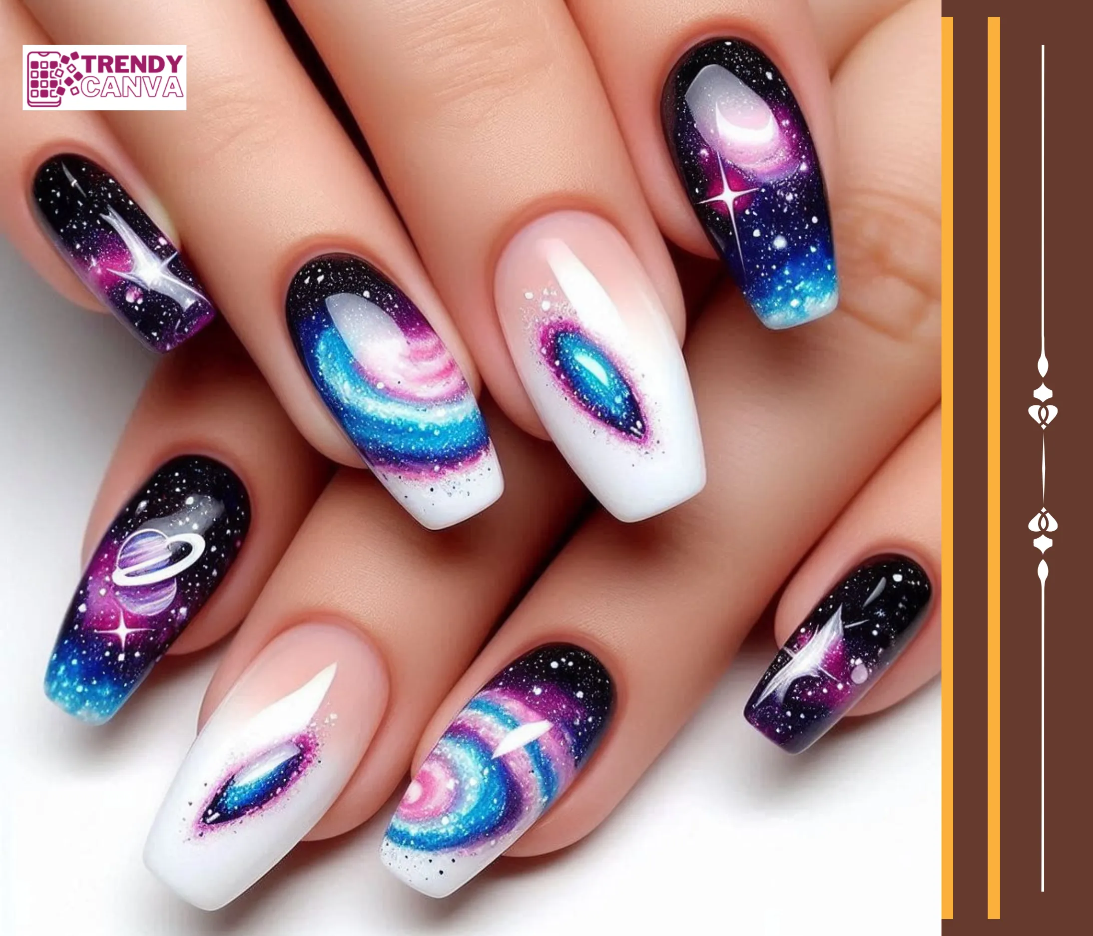 Galaxy French Tips Nails