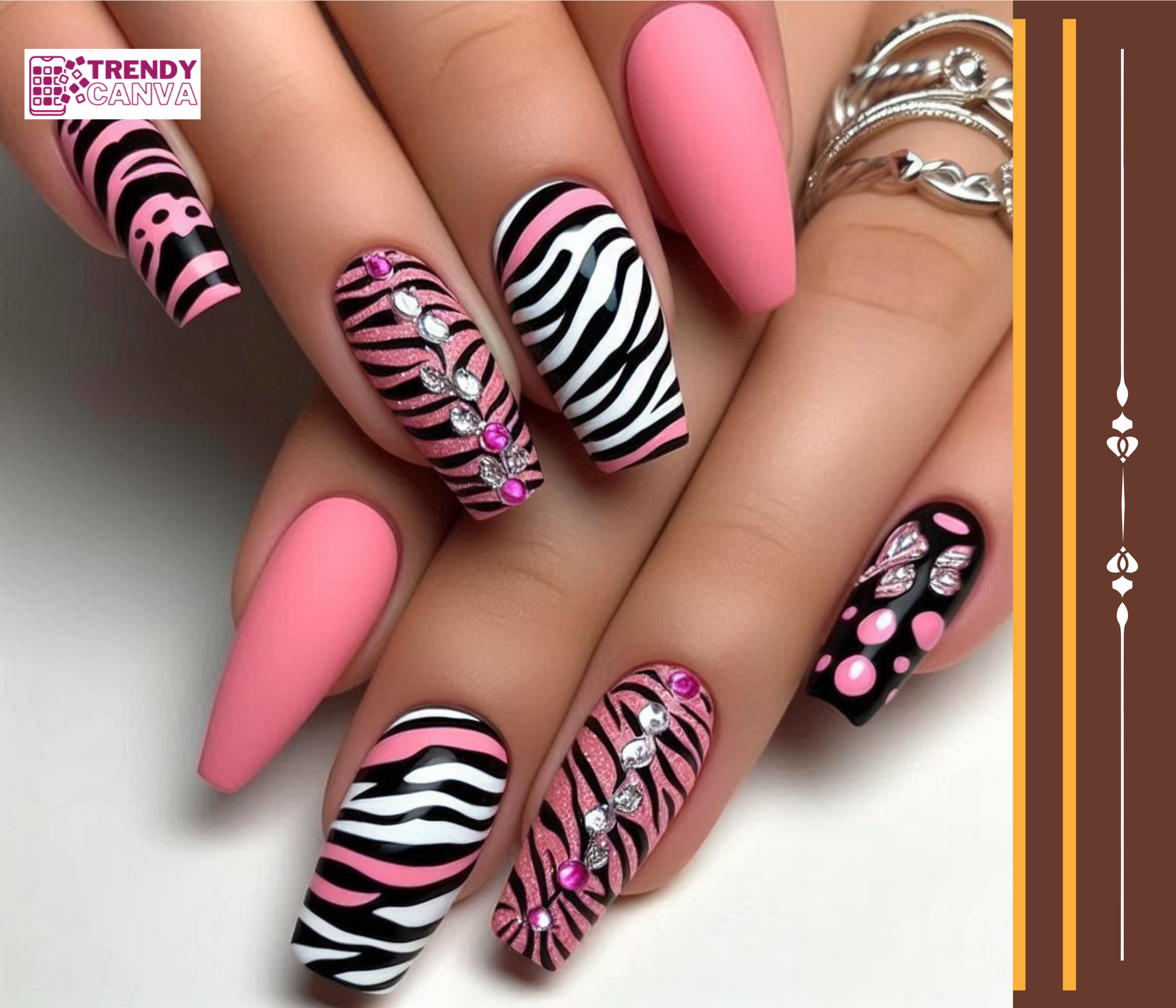 Zebra Print in Pink and Black Nail Designs