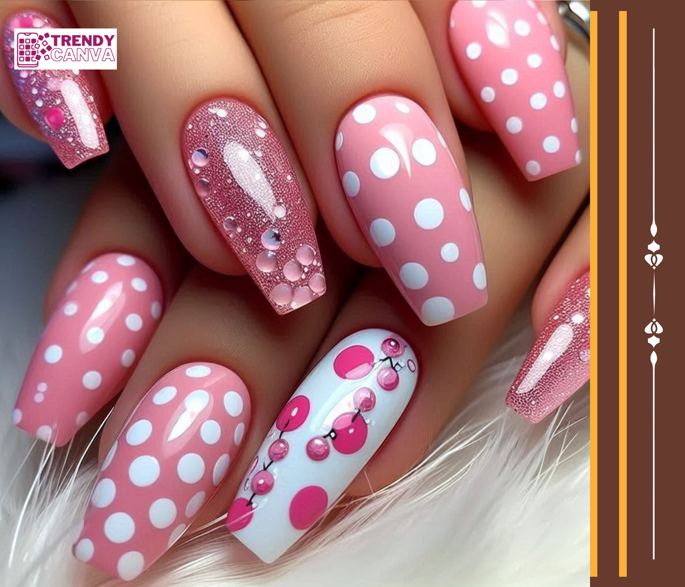 Pink and White Polka Dots Nail Designs