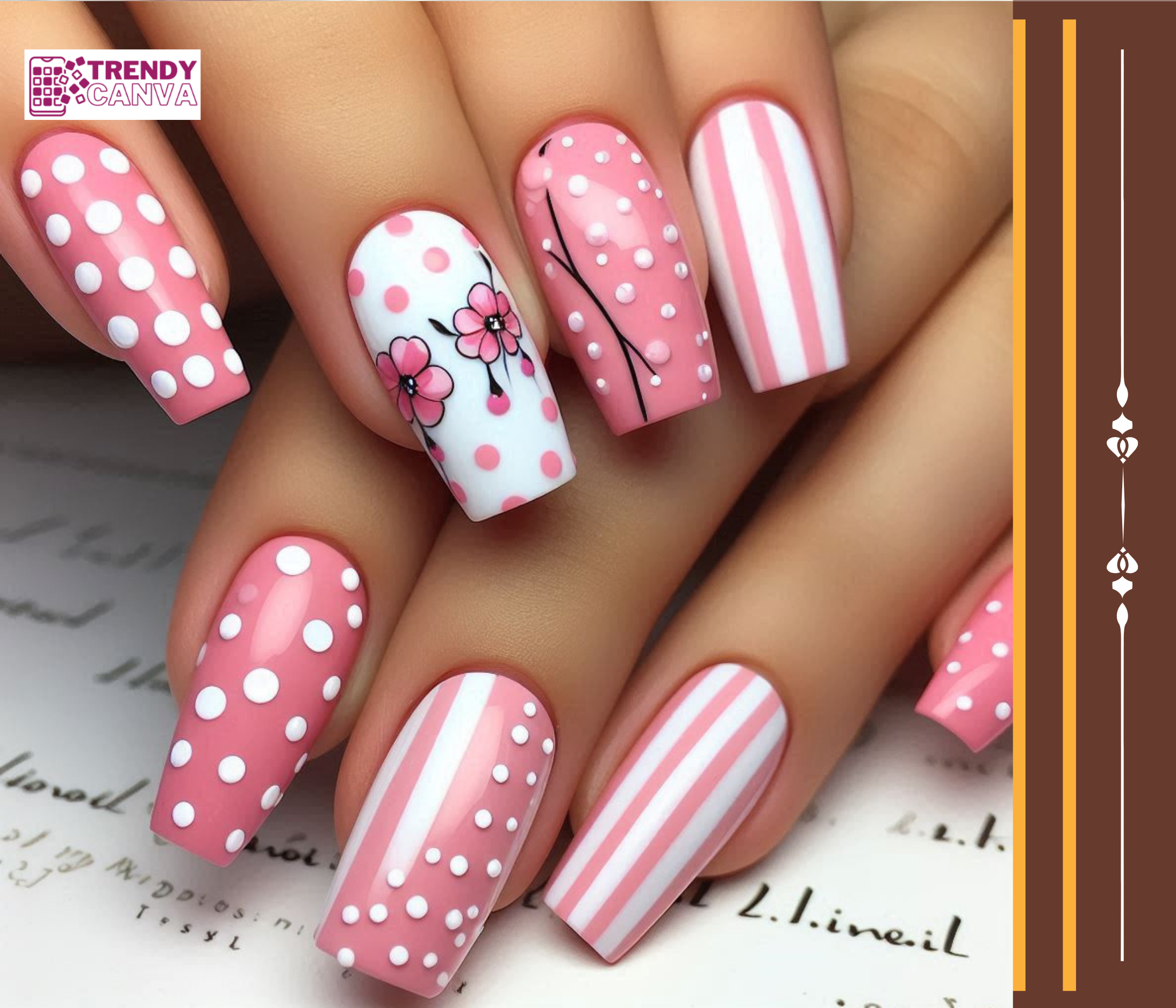 Pink and White Polka Dots Nail Designs