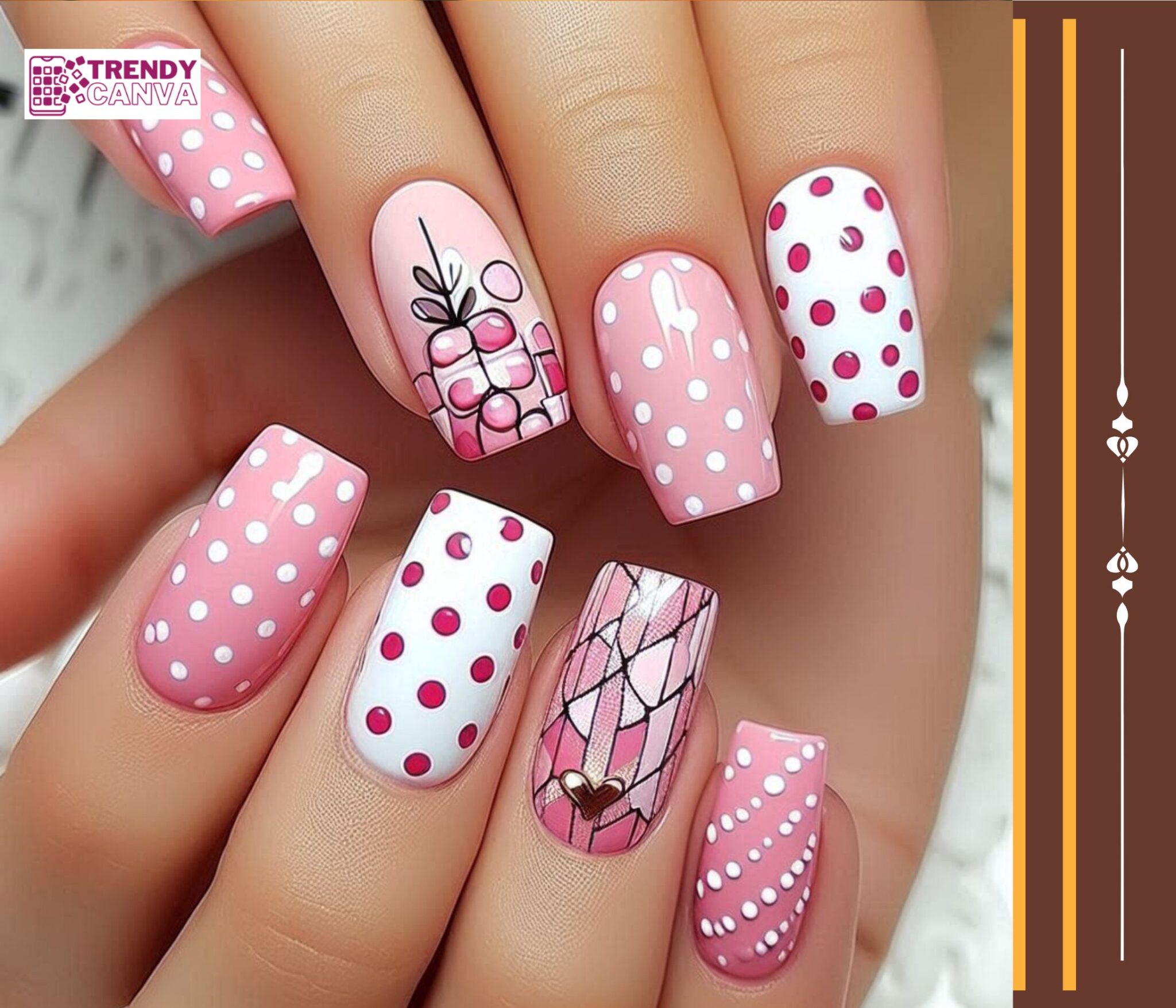 Pink and White Polka Dots Nail Designs