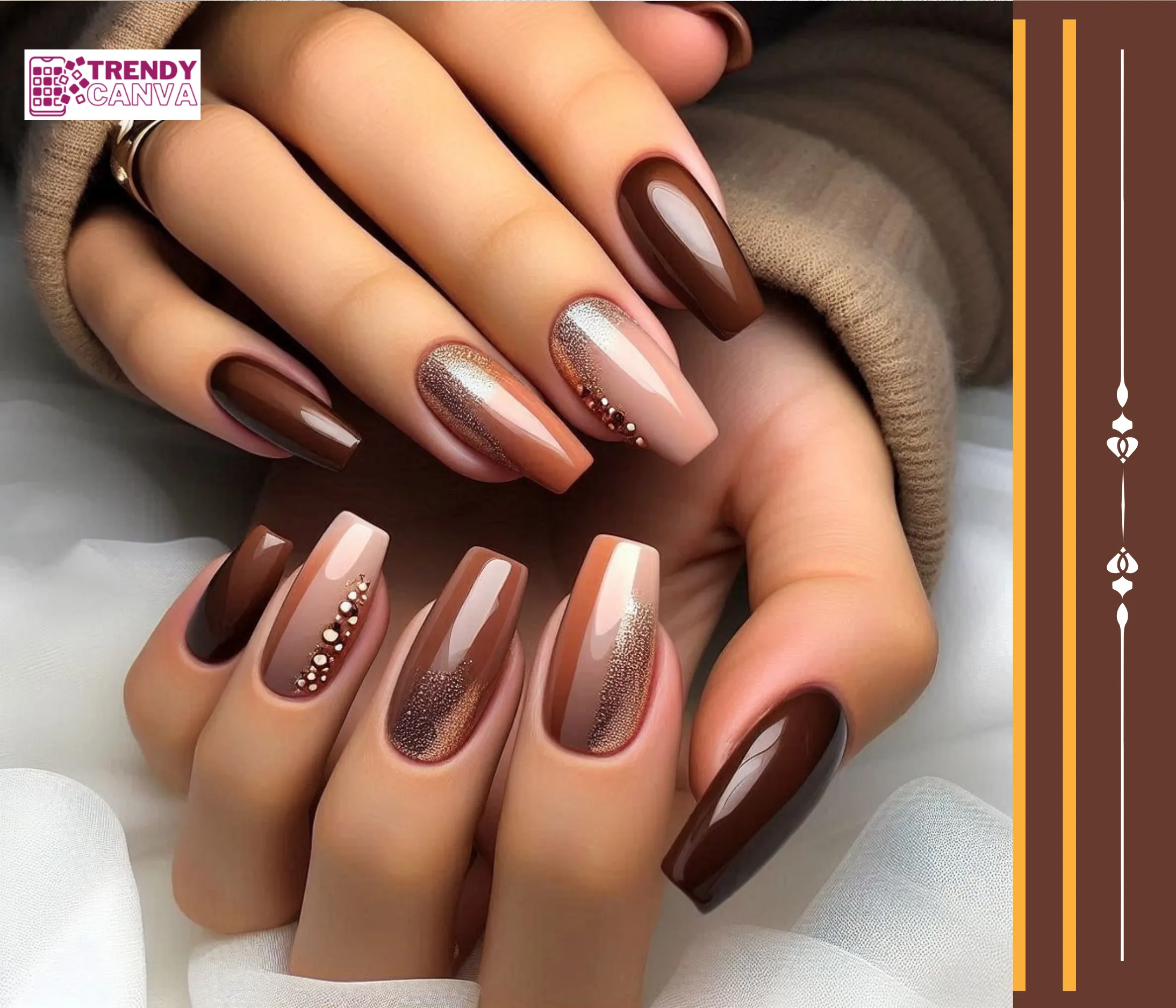 Brown Ombre with Nail Art