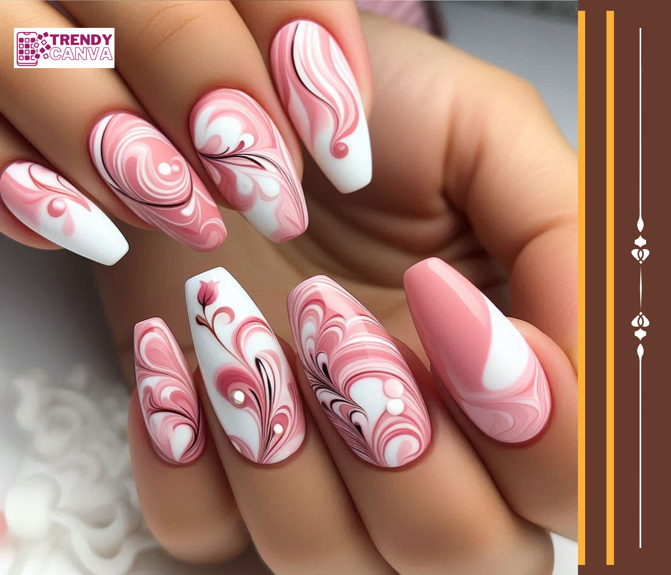 Pink and White Marble Nail Designs