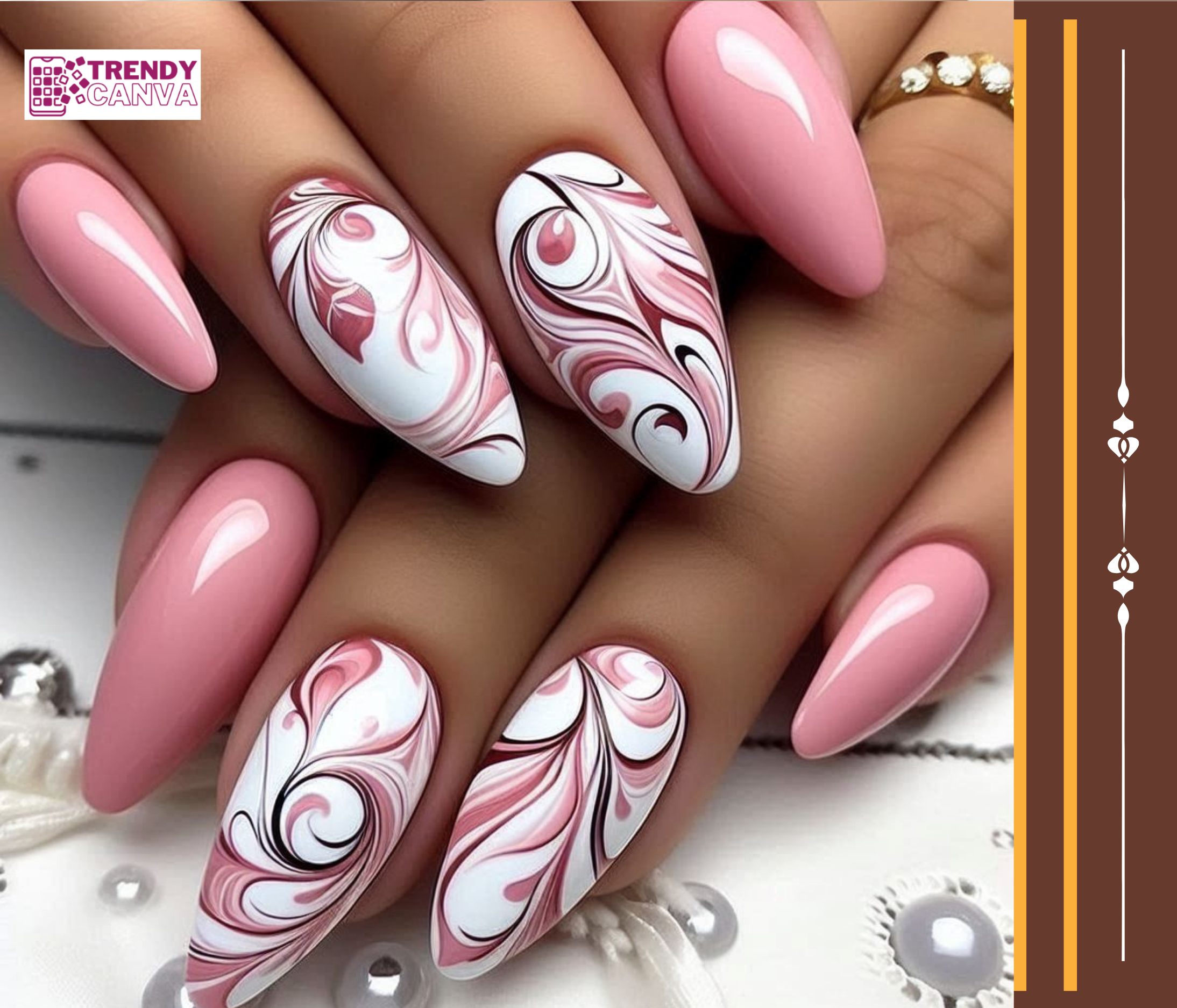 Pink and White Marble Nail Designs