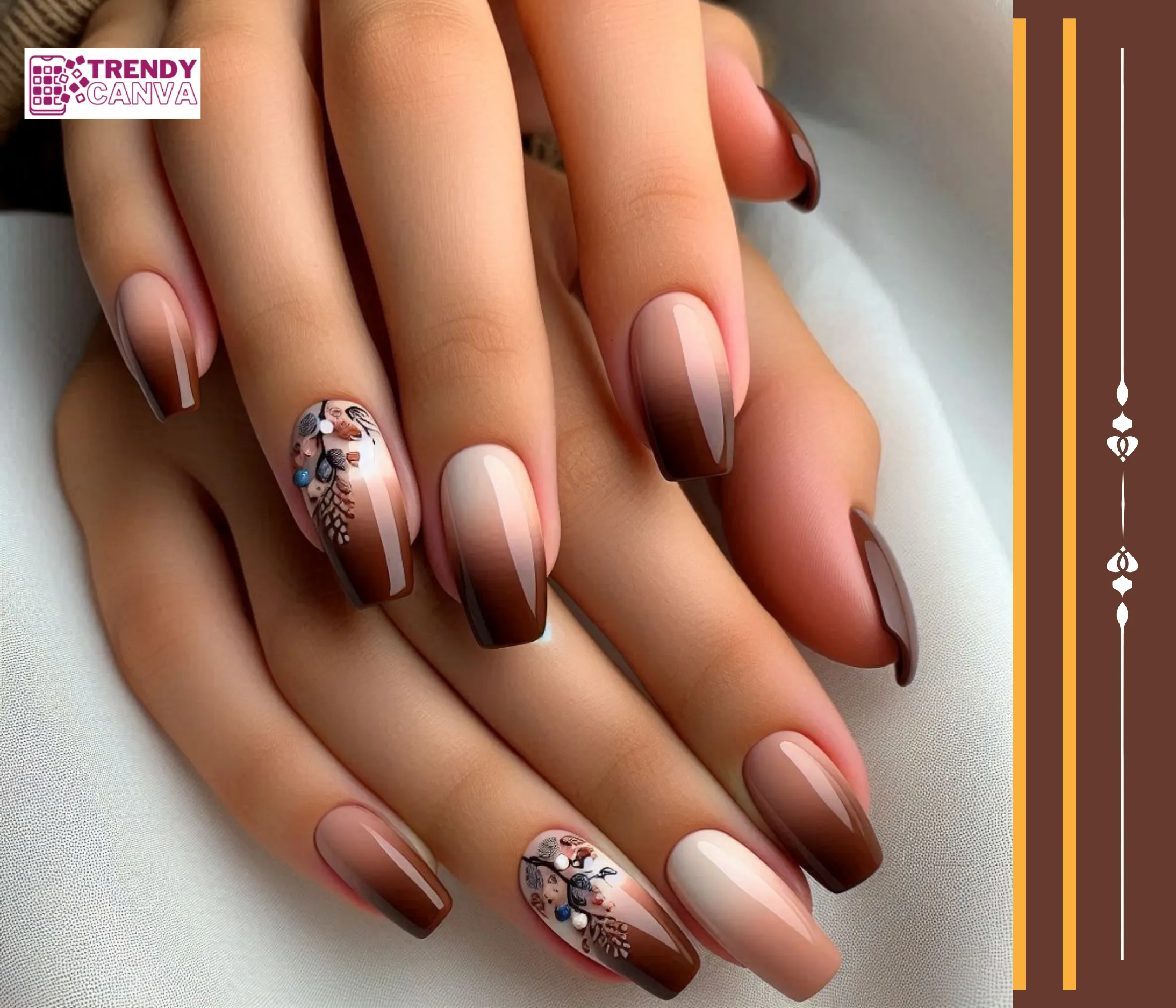 Brown Ombre with Nail Art