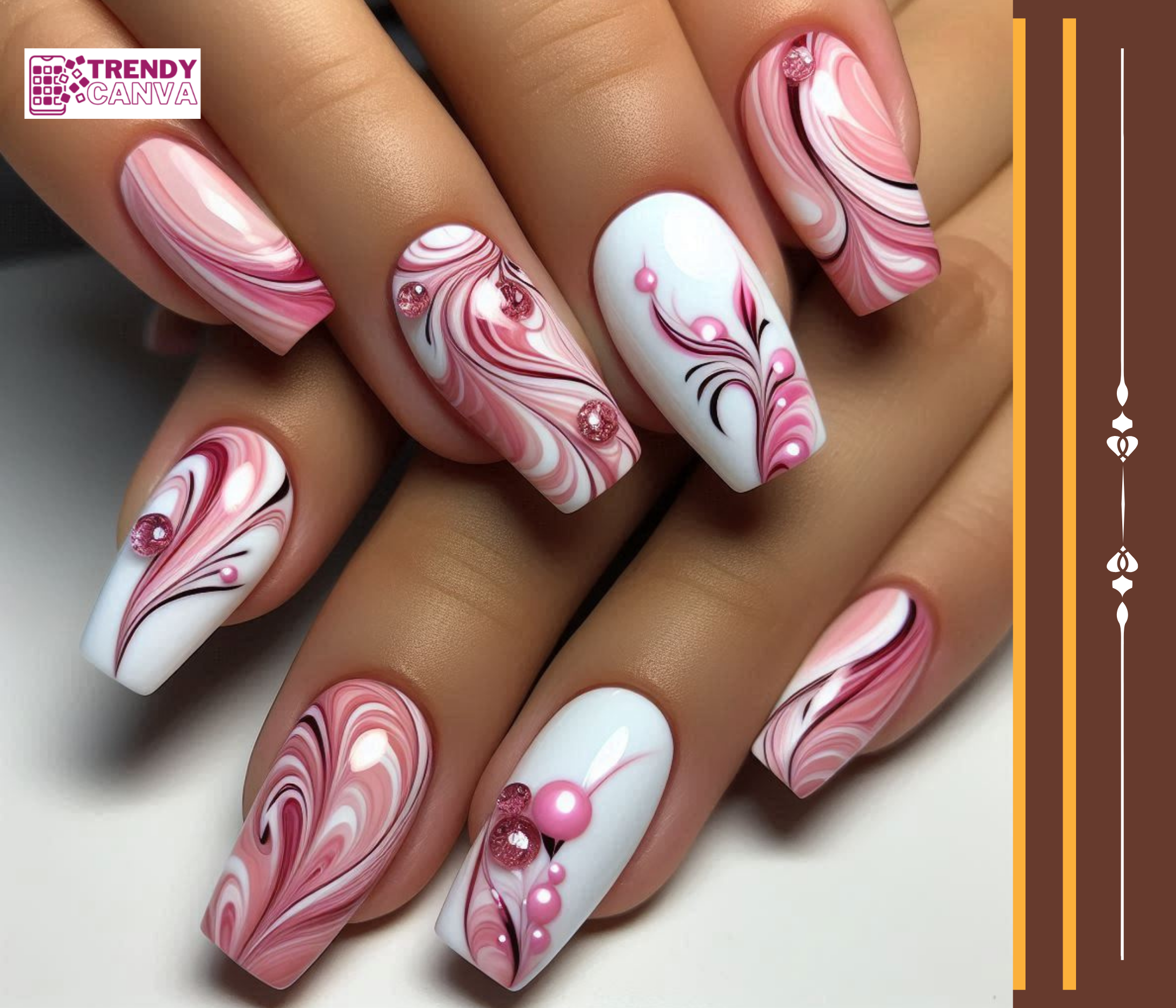 Pink and White Marble Nail Designs