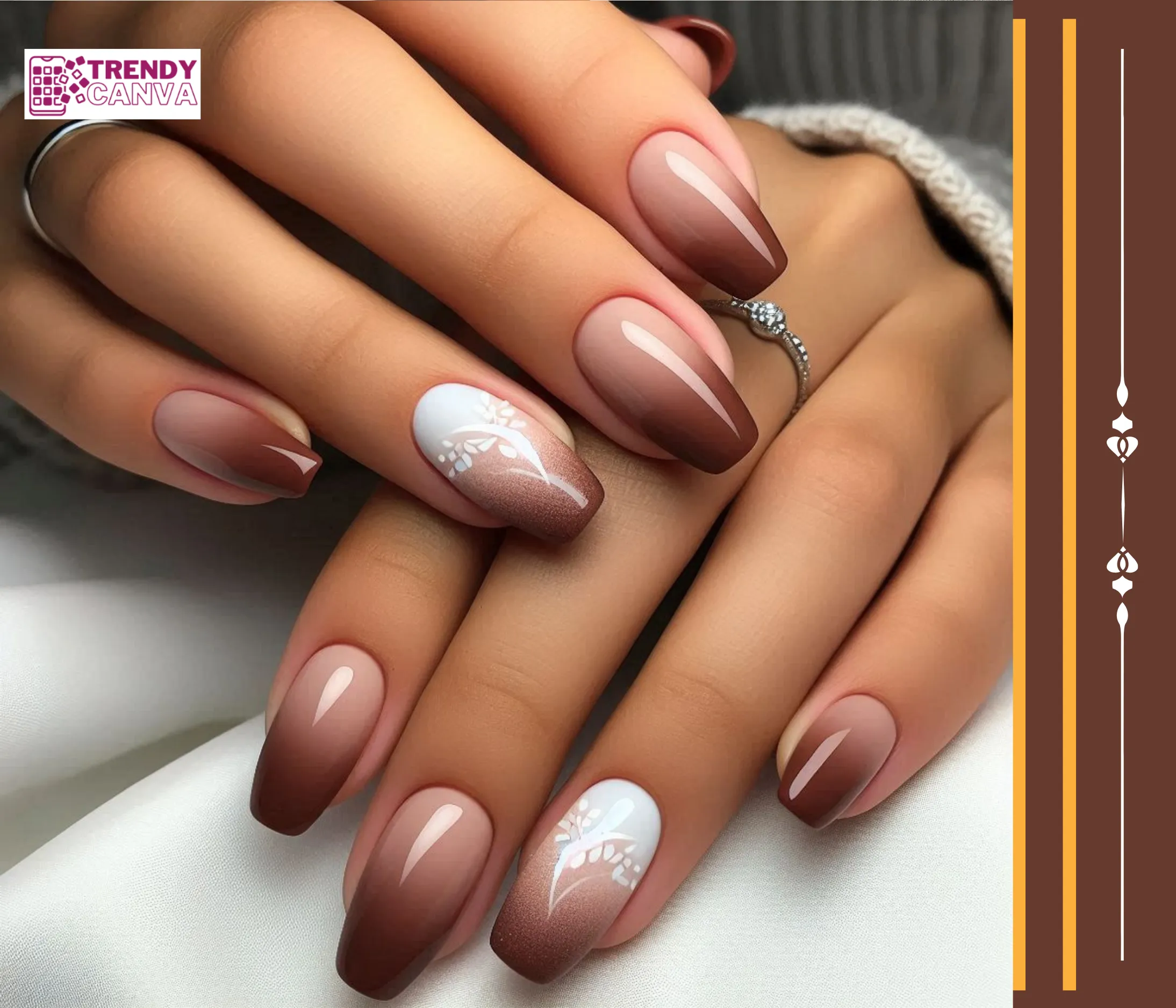 Brown Ombre with Nail Art