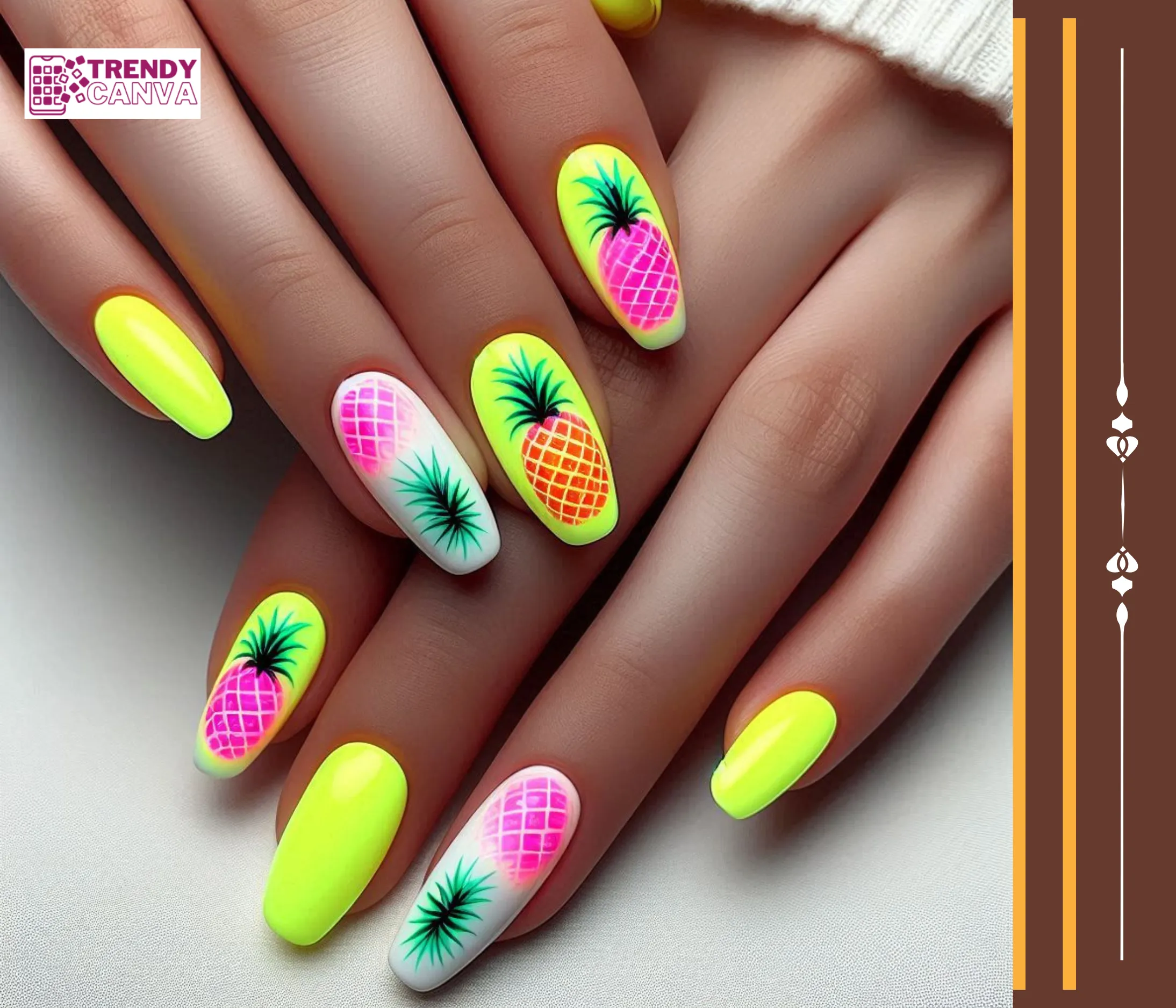 Neon Pineapple Nail Designs