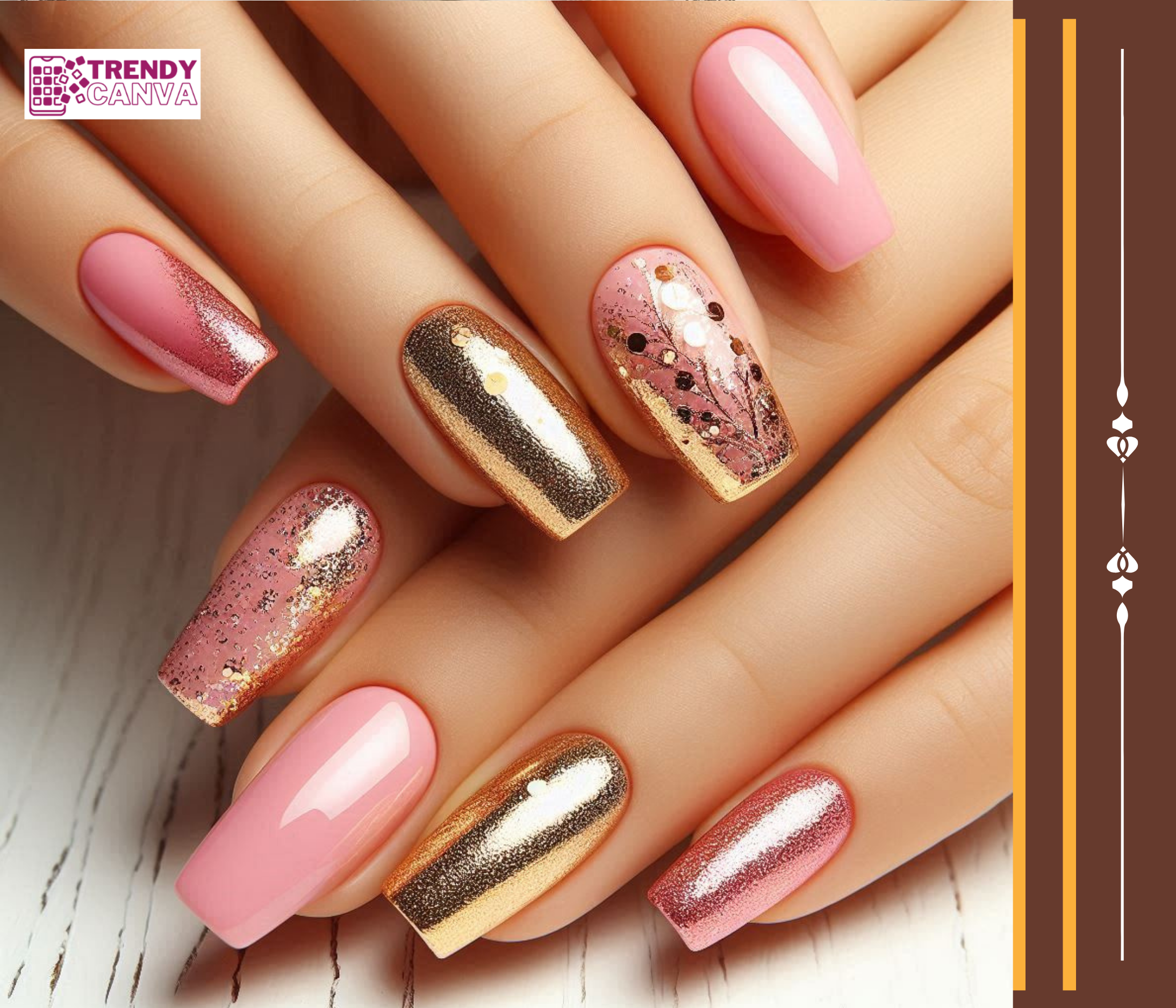 Pink and Gold Glitter Nail Designs