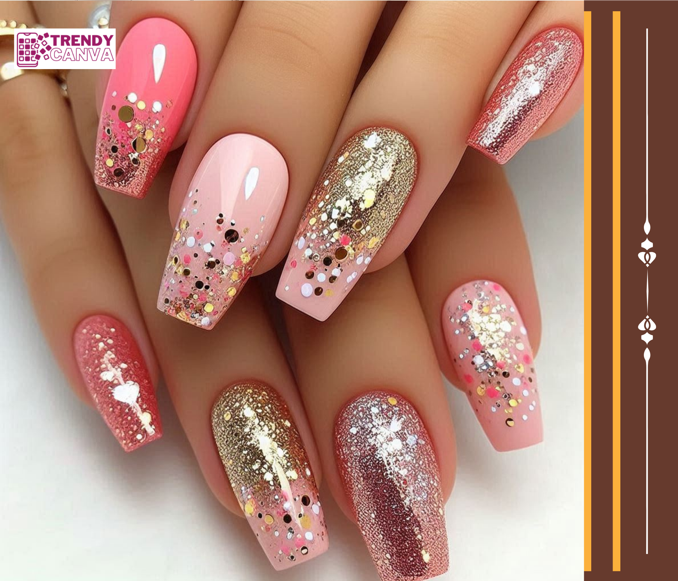 Pink and Gold Glitter Nail Designs