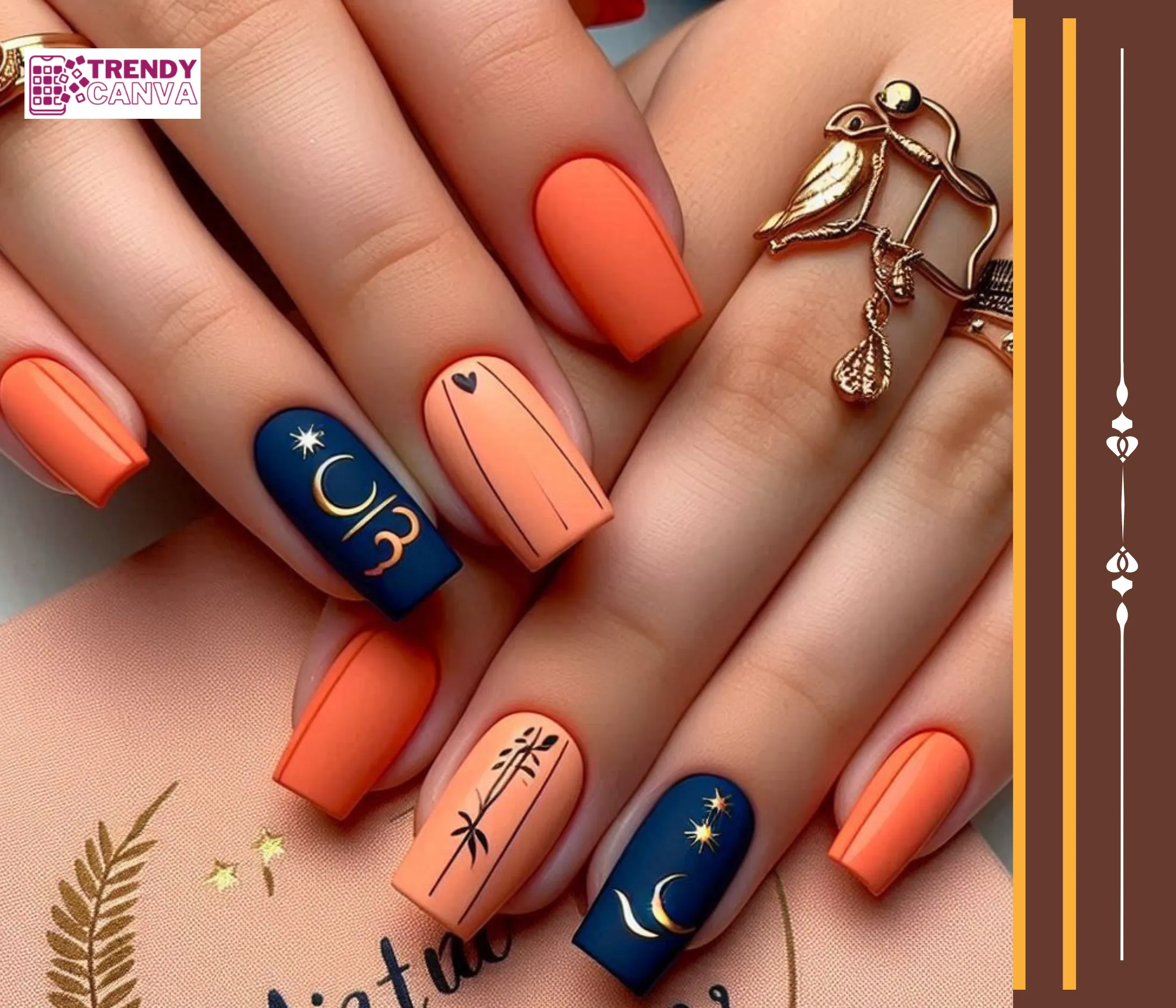 Orange & Blue Libra Nail Ideas