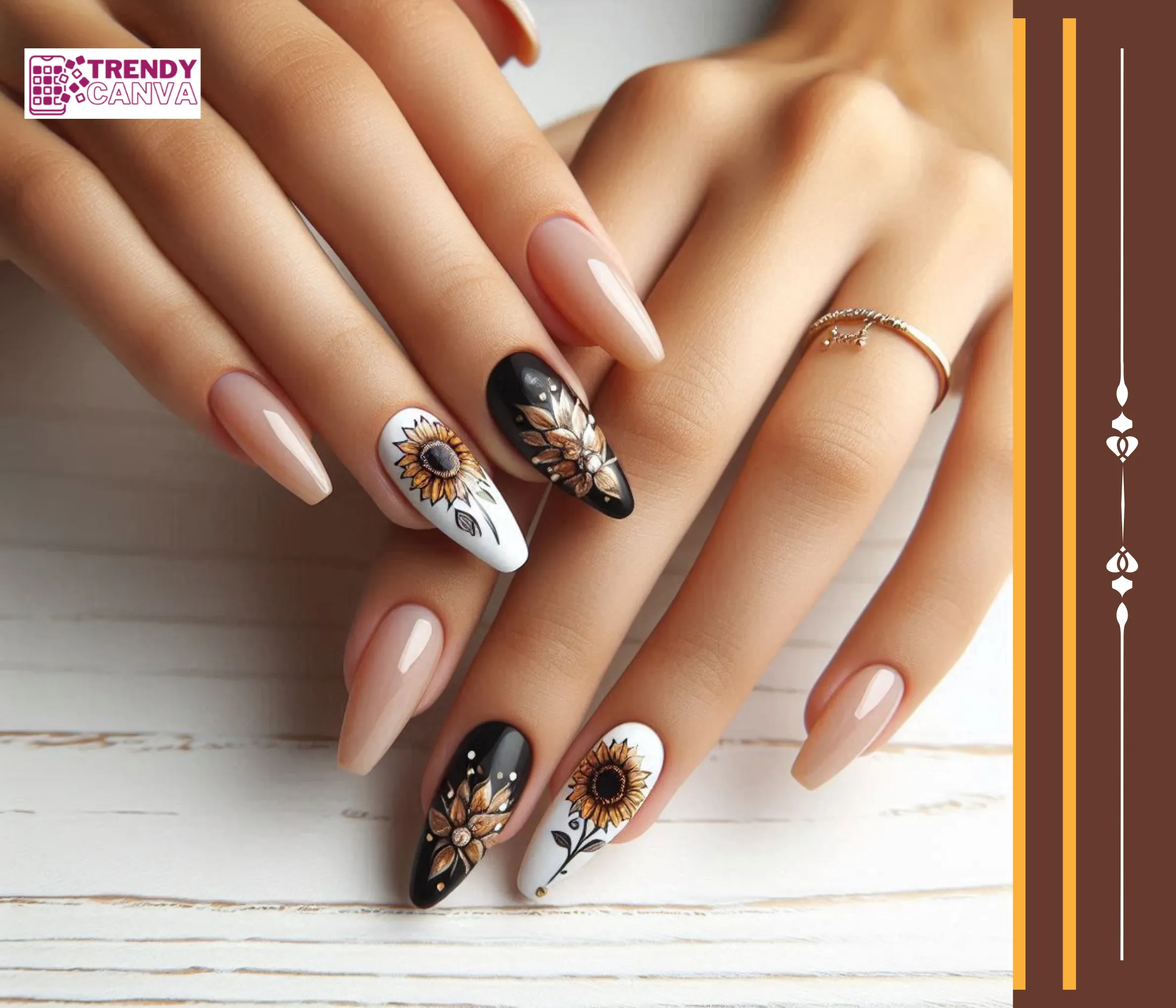 Classic Elegance: The Single Sunflower Nail Designs