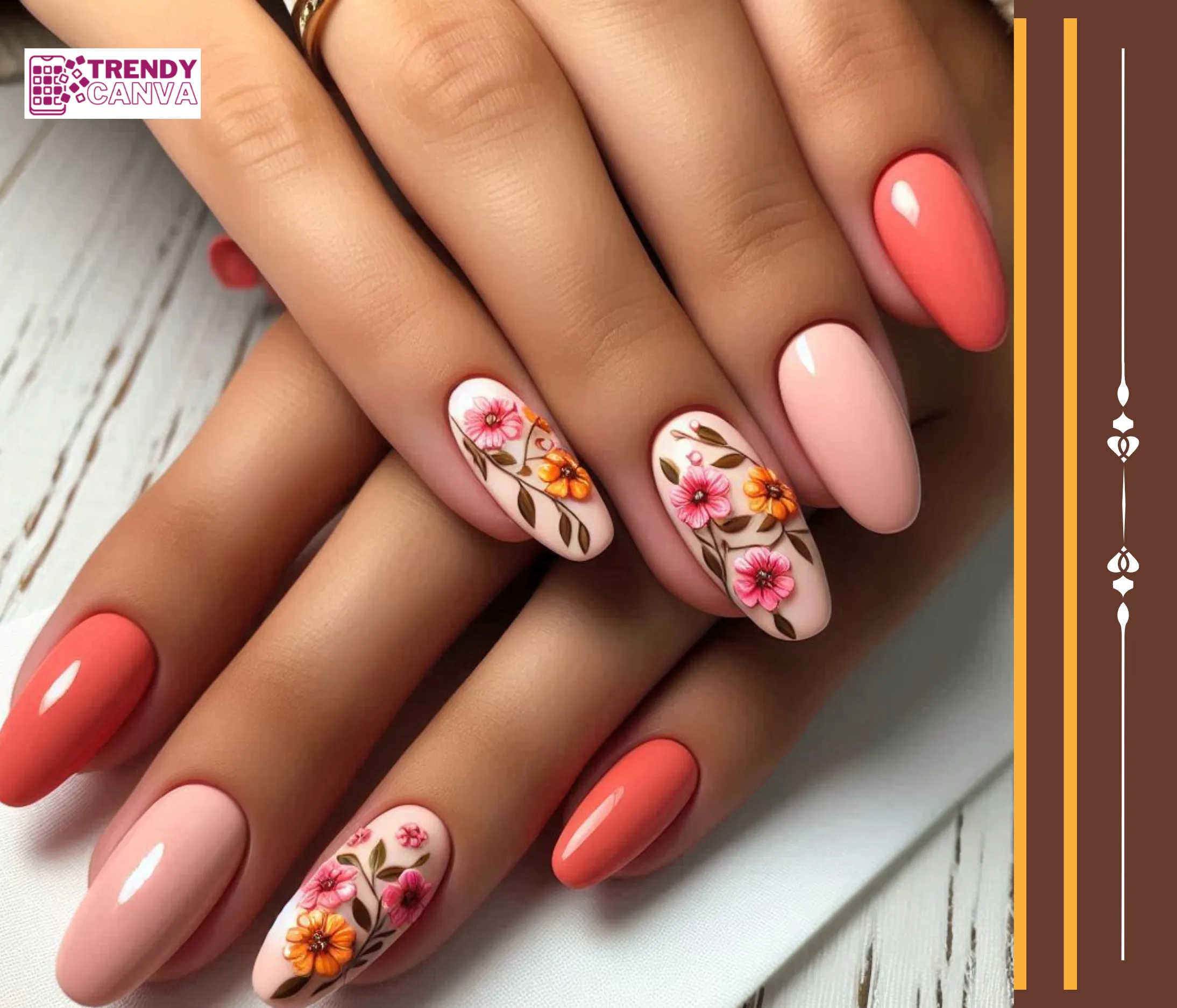 Pink & Orange Summer Nail Designs