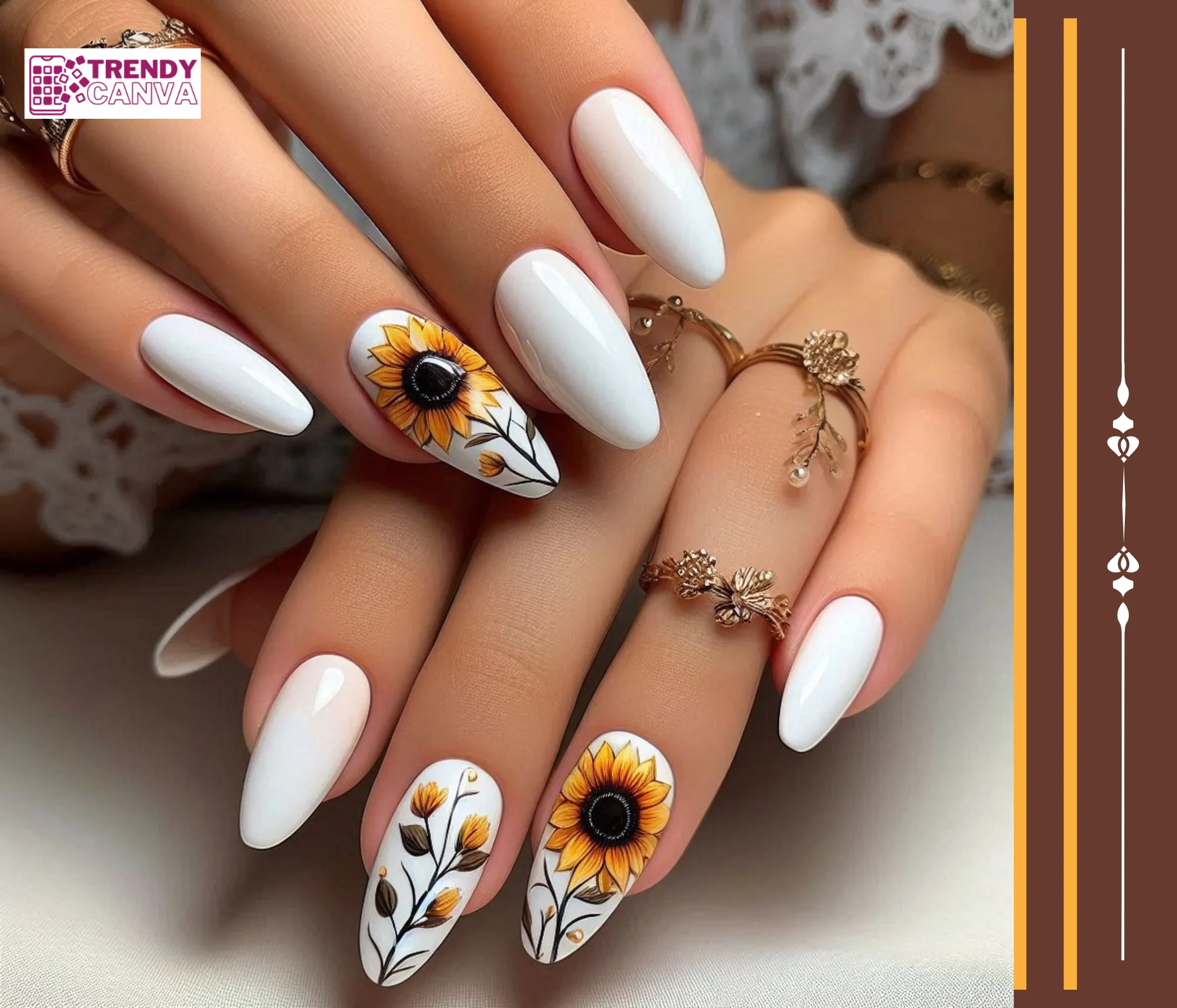 Classic Elegance: The Single Sunflower Nail Designs