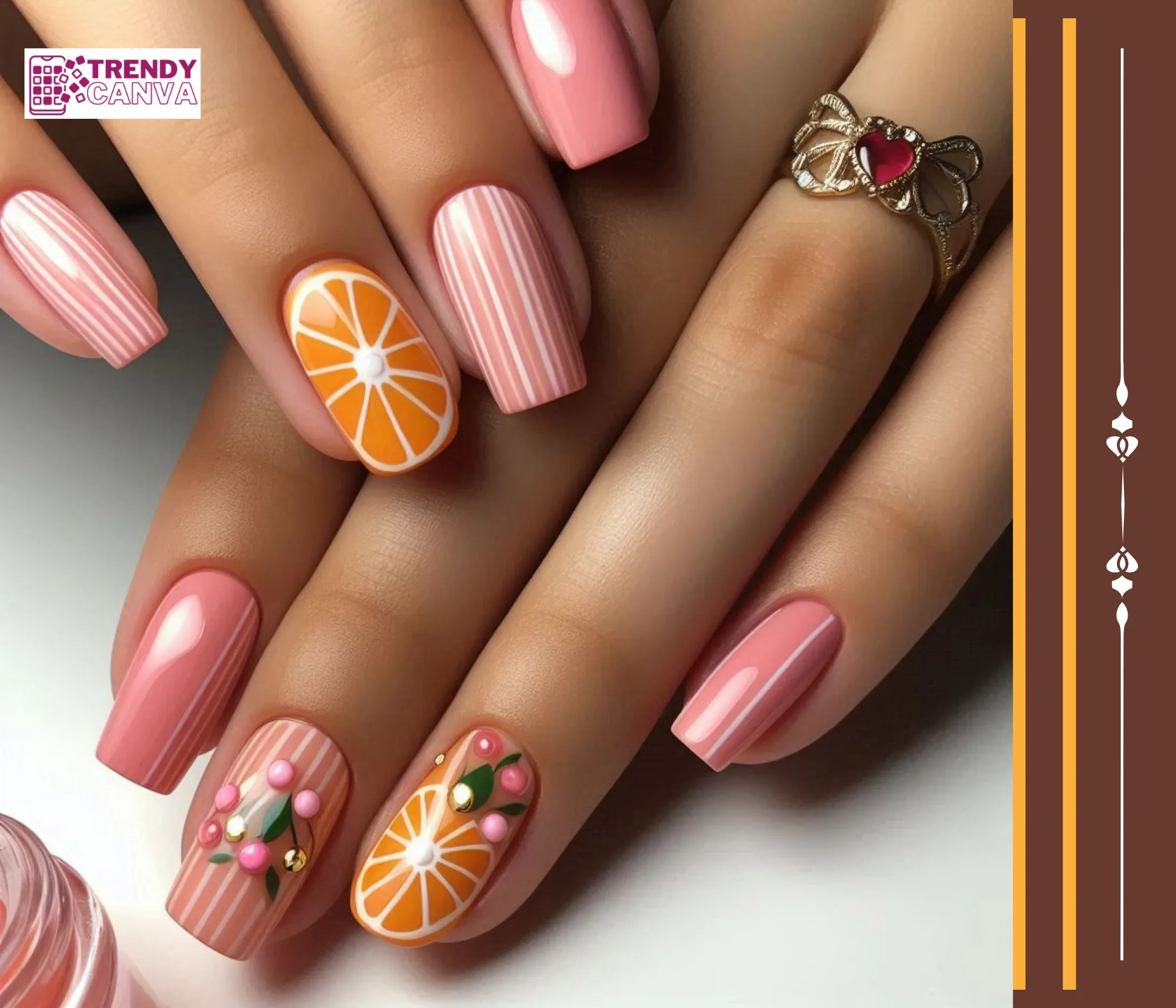 Pink & Orange Summer Nail Designs