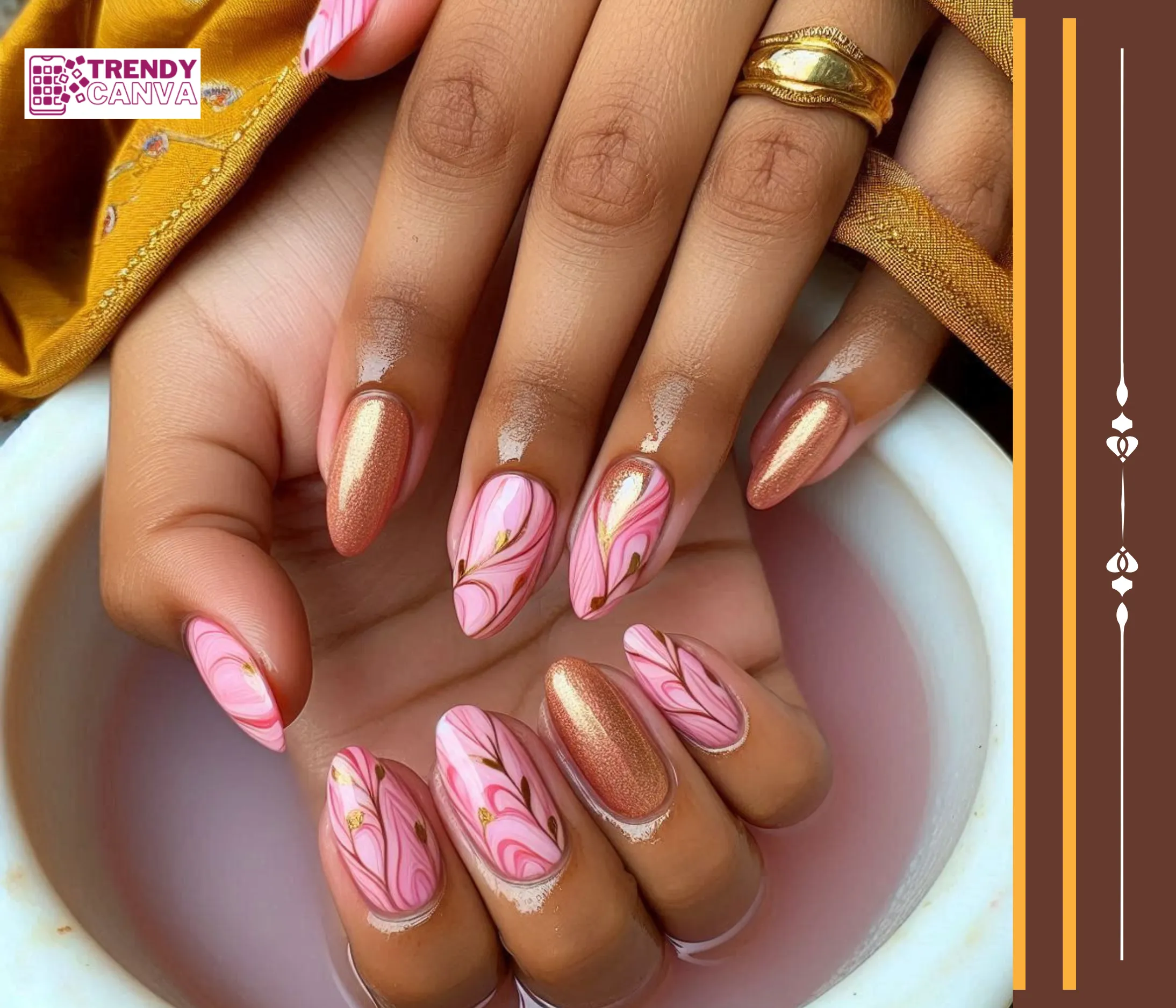 Pink and Gold Marble Nail Designs