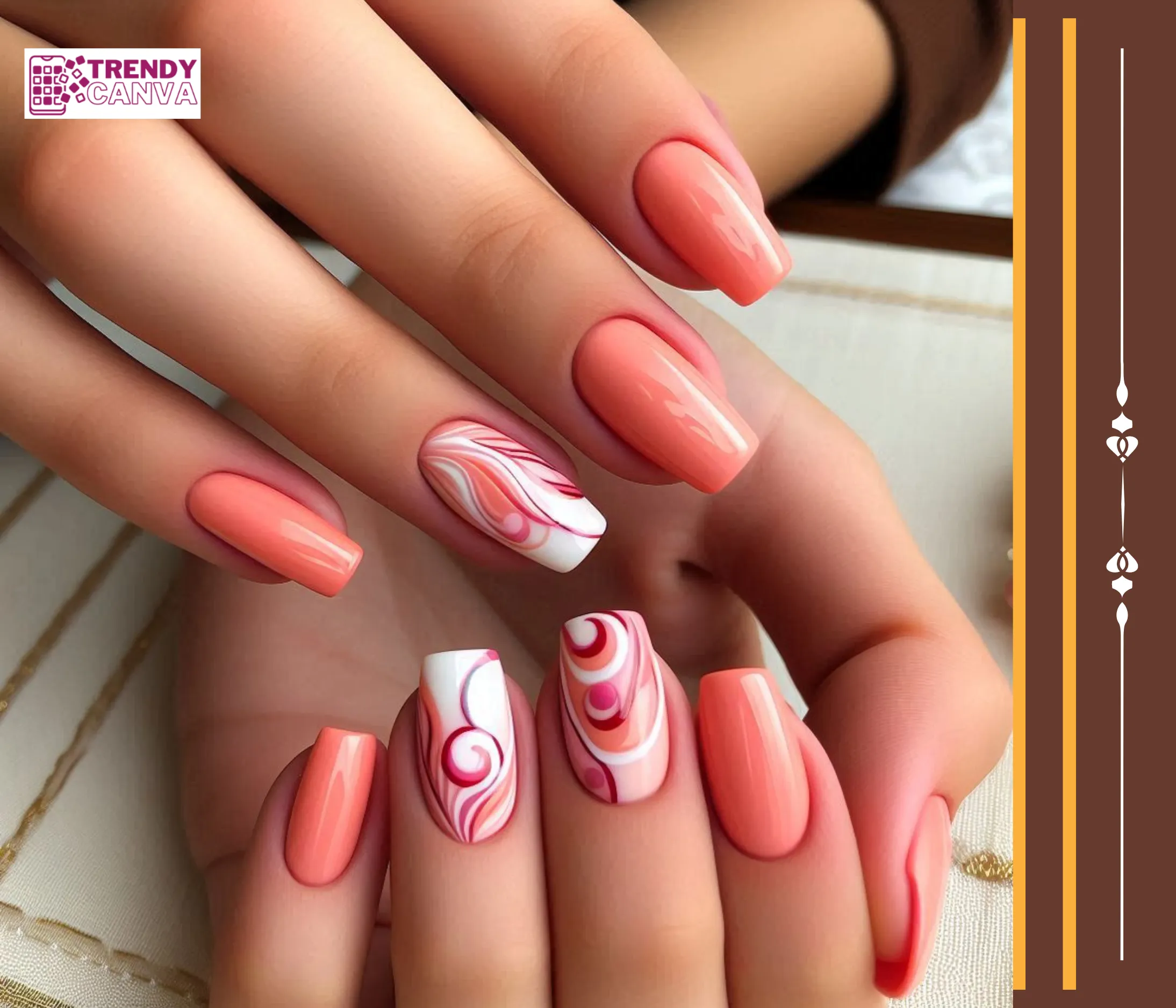 Swirl Nails in Pink & Orange Nails