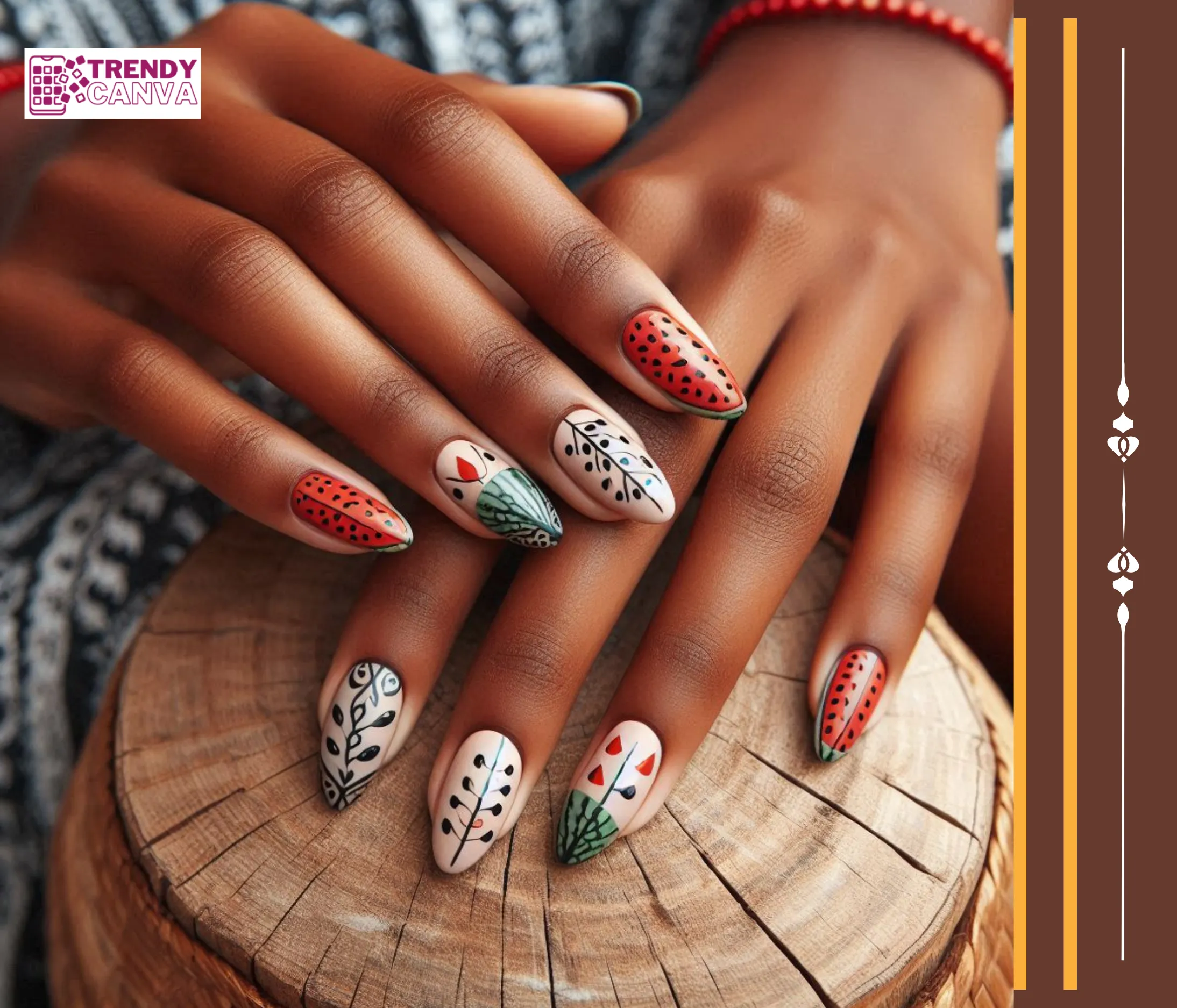 Mismatched Watermelon Nails