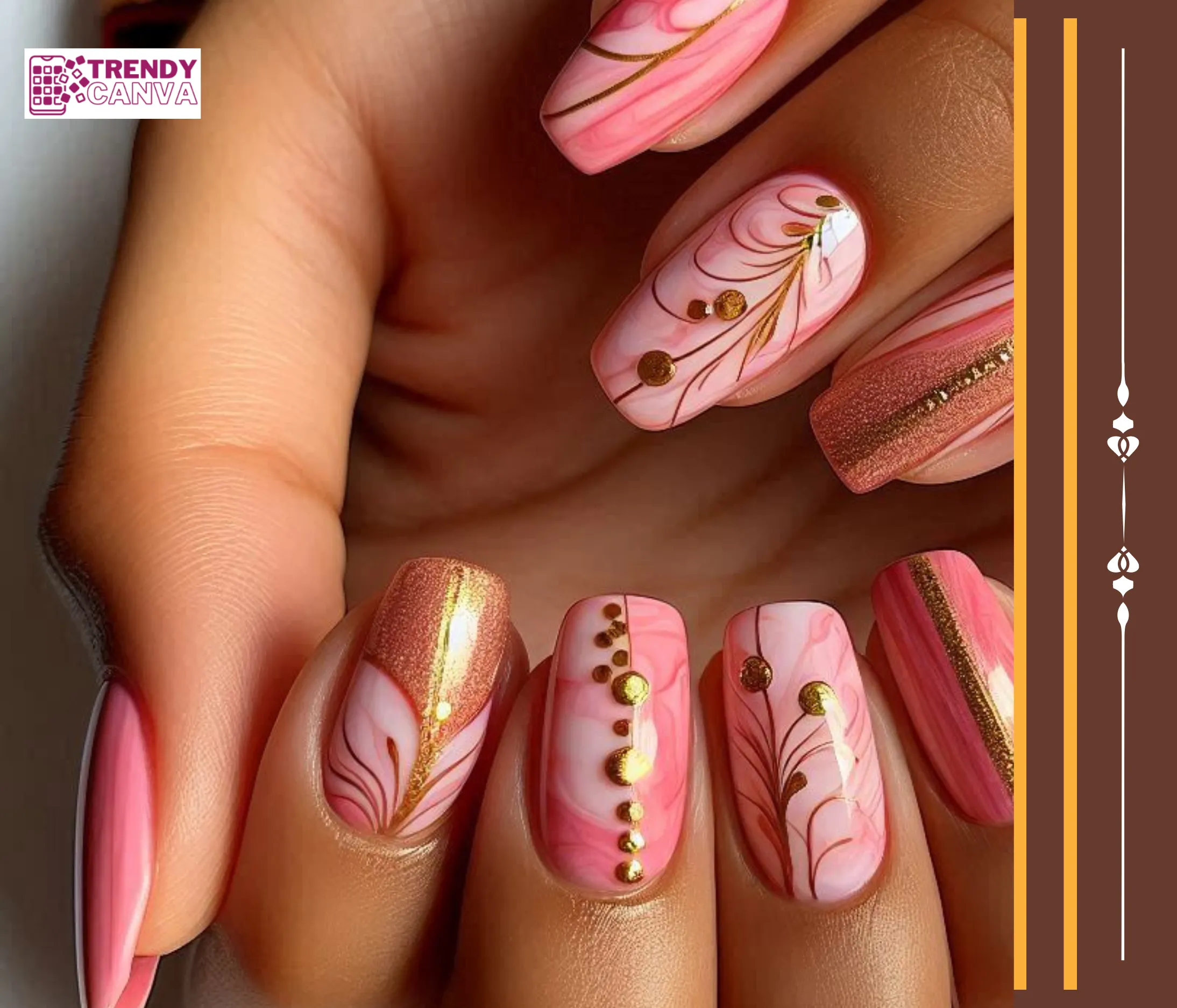 Pink and Gold Marble Nail Designs