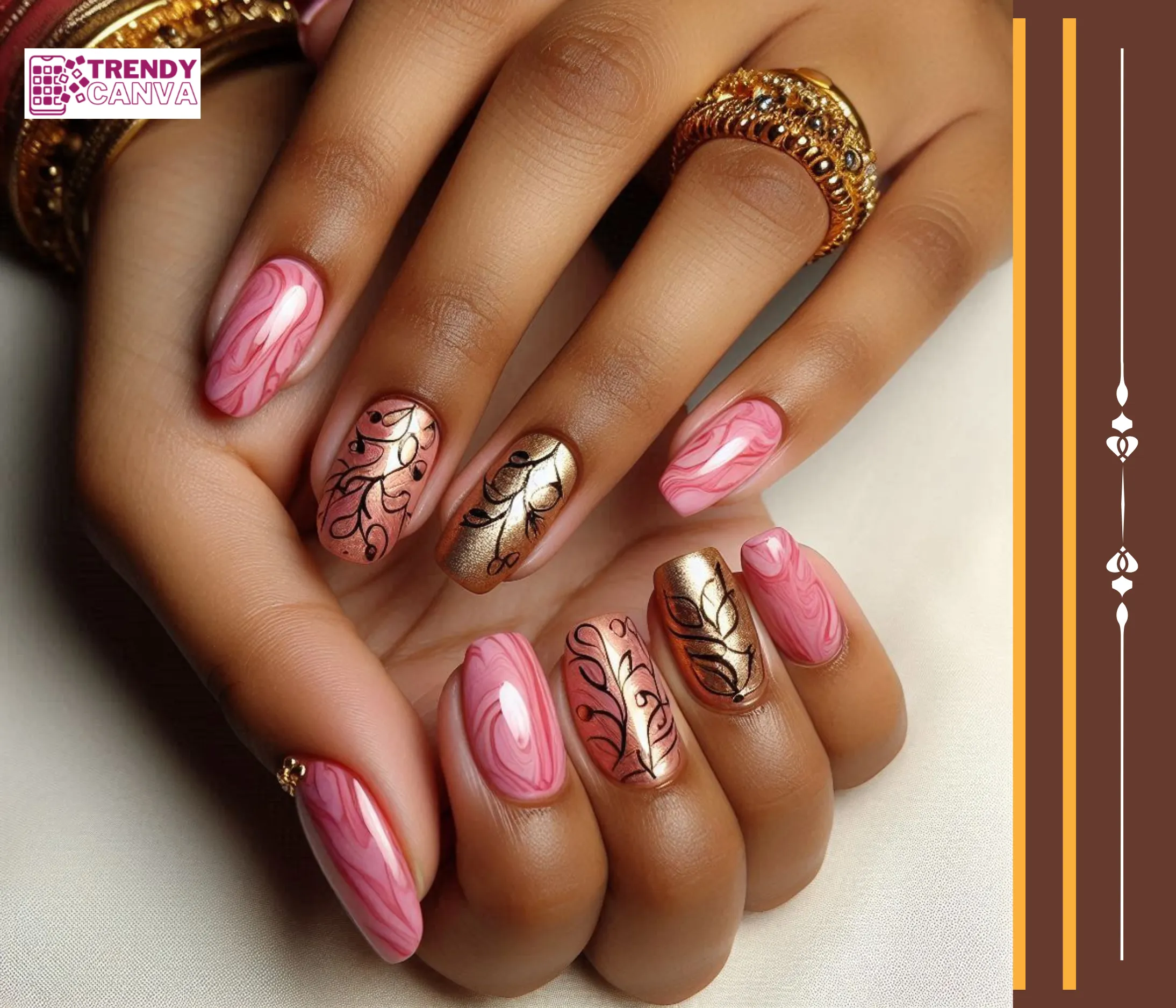 Pink and Gold Marble Nail Designs