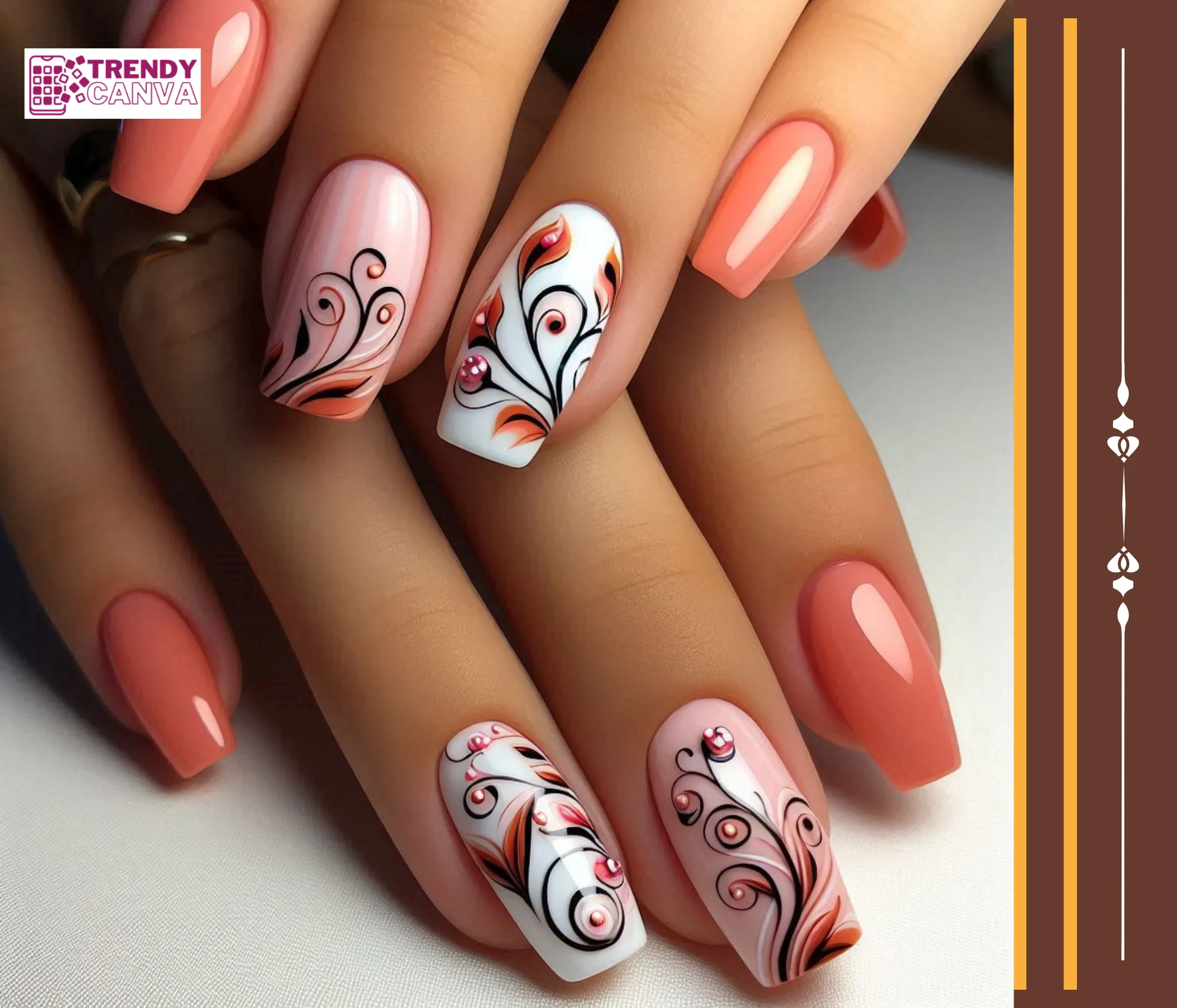 Swirl Nails in Pink & Orange Nails