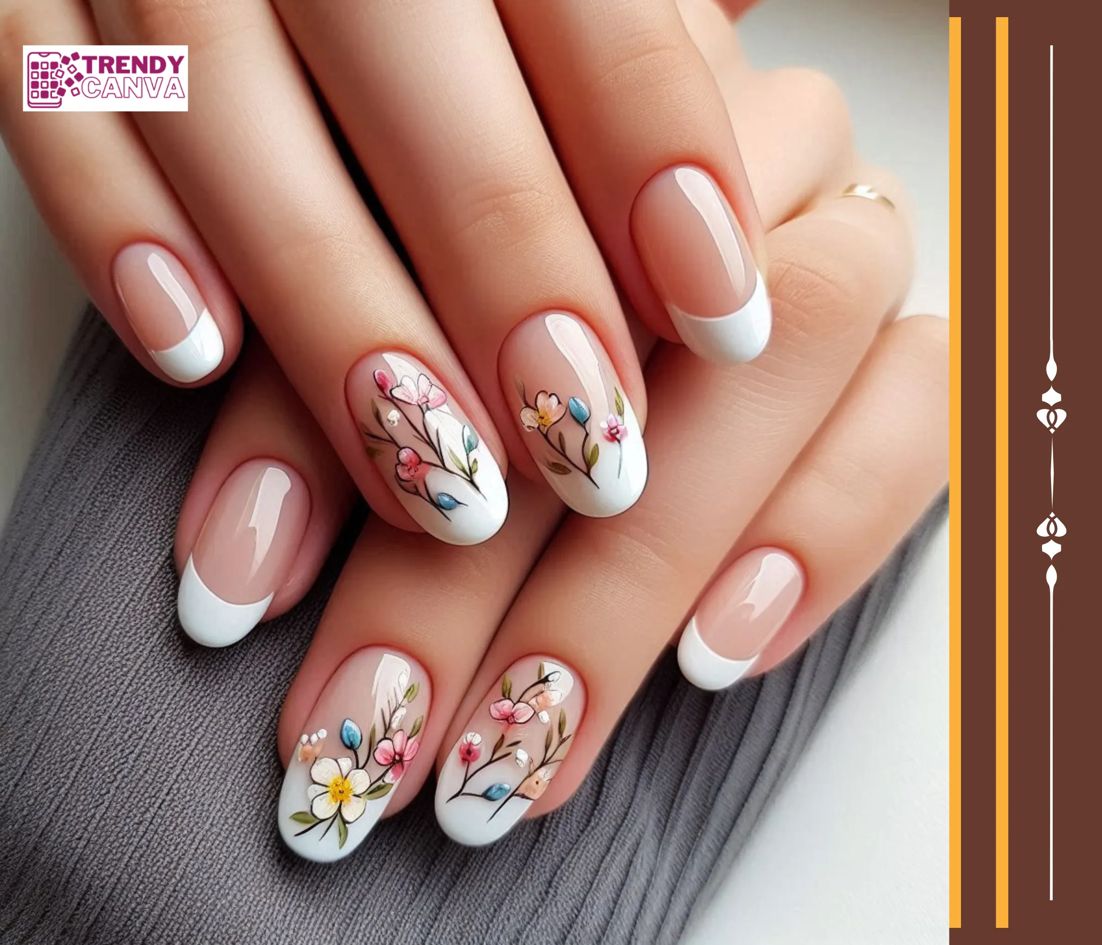 French with a Flowery Twist Nails